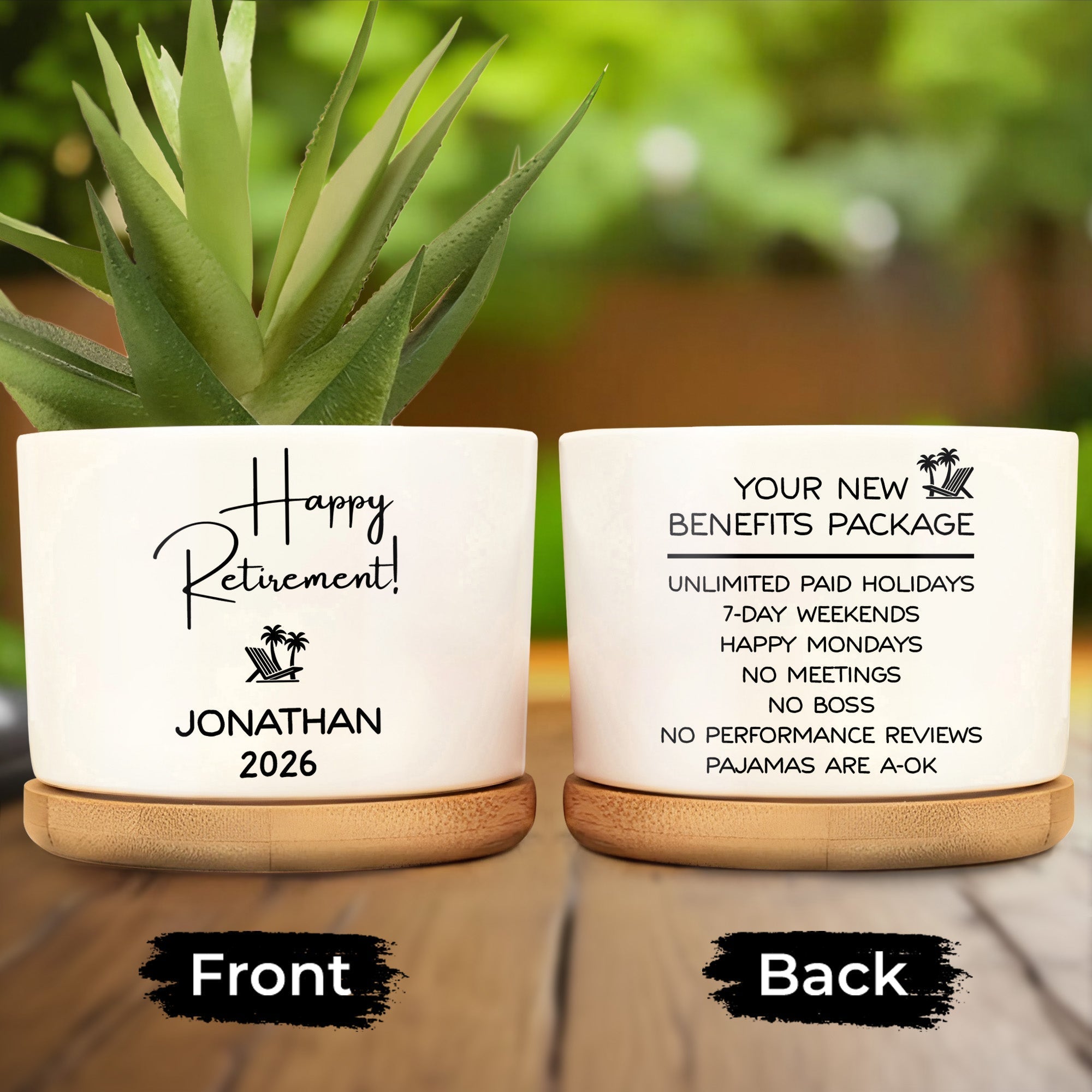 Personalized Ceramic Plant Pot Custom Name Gift for Retirement