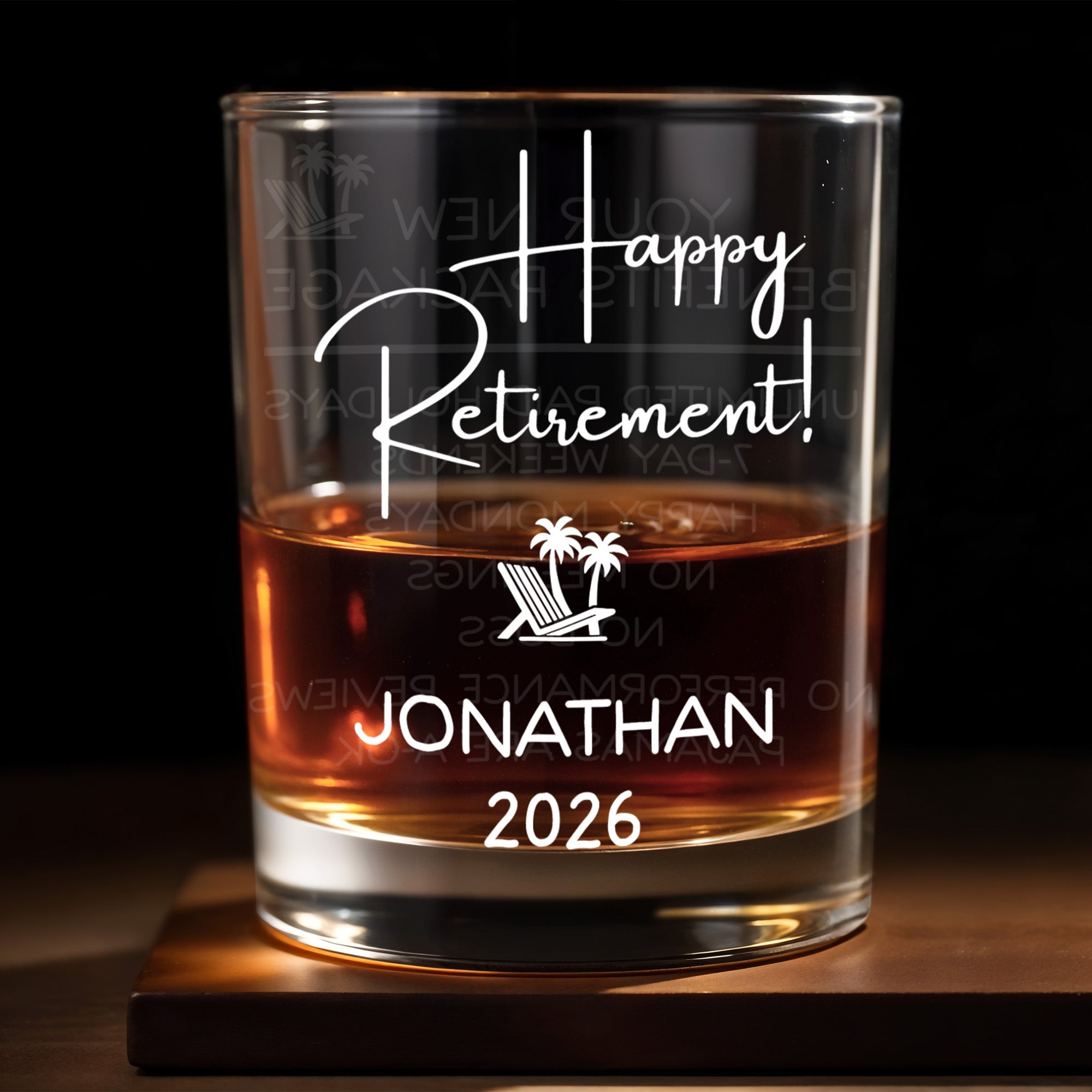 Personalized Custom Whiskey Glass Engraved Beach Chair Gift for Retirement