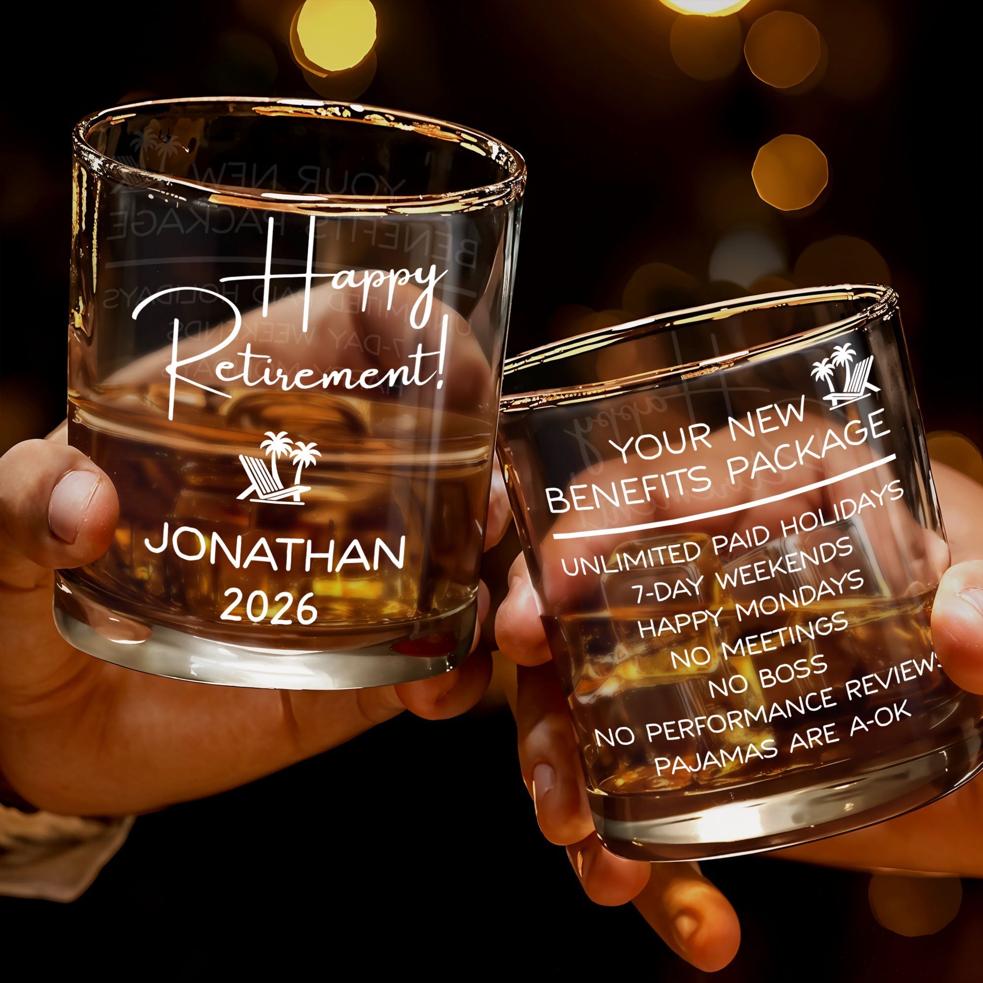 Personalized Custom Whiskey Glass Engraved Beach Chair Gift for Retirement