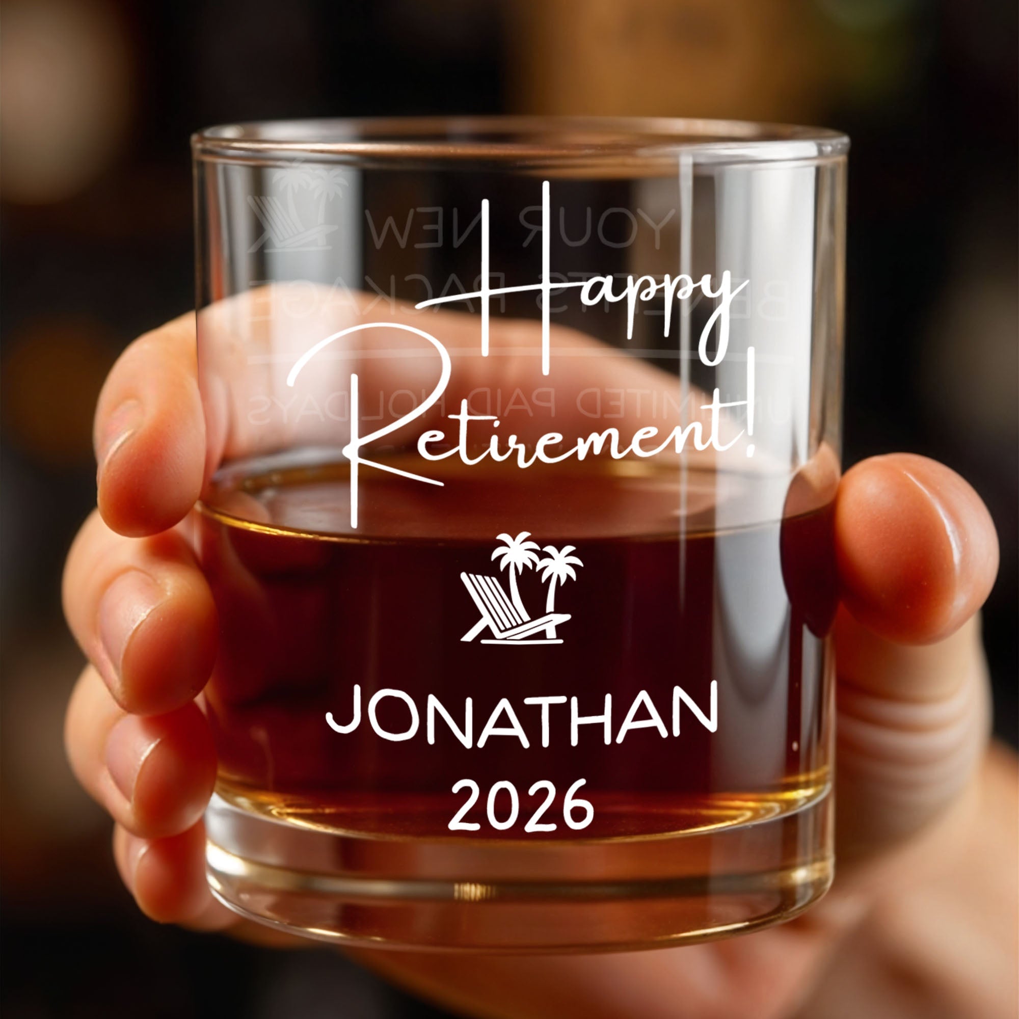 Personalized Custom Whiskey Glass Engraved Beach Chair Gift for Retirement