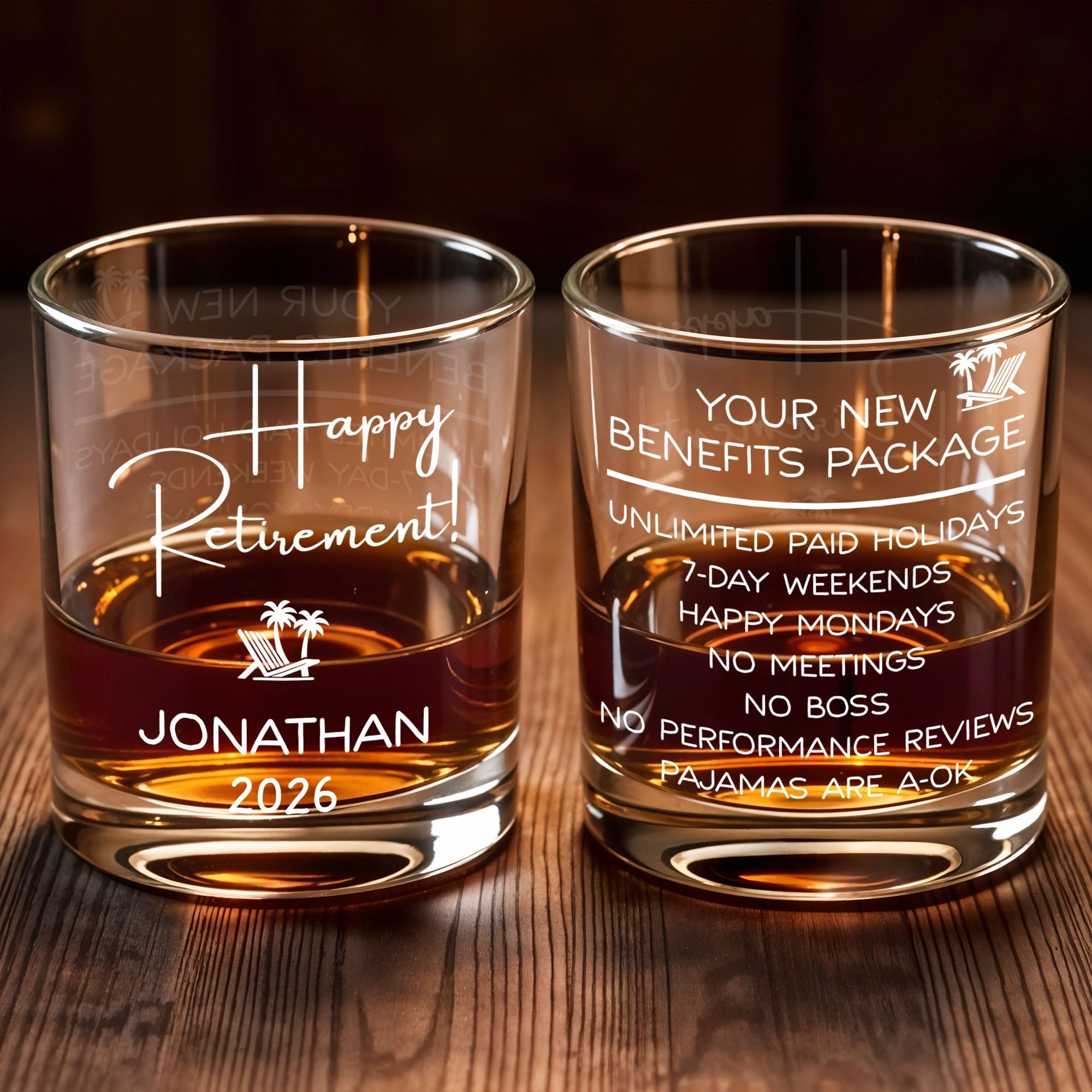 Personalized Custom Whiskey Glass Engraved Beach Chair Gift for Retirement