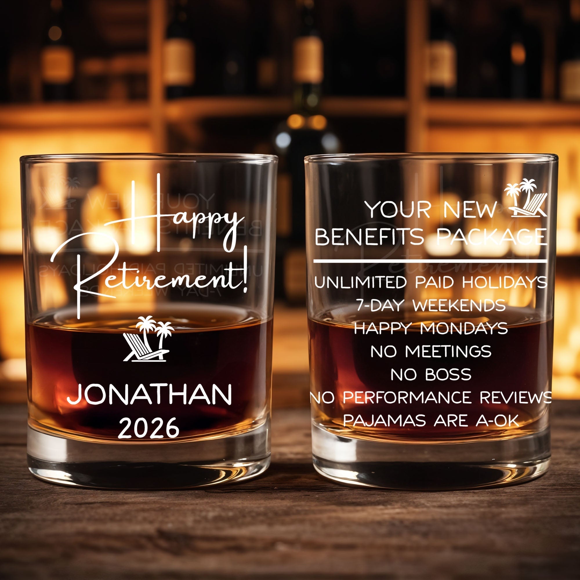 Personalized Custom Whiskey Glass Engraved Beach Chair Gift for Retirement