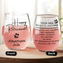 Load image into Gallery viewer, Personalized Stemless Wine Glass Custom Name Retirement Gift
