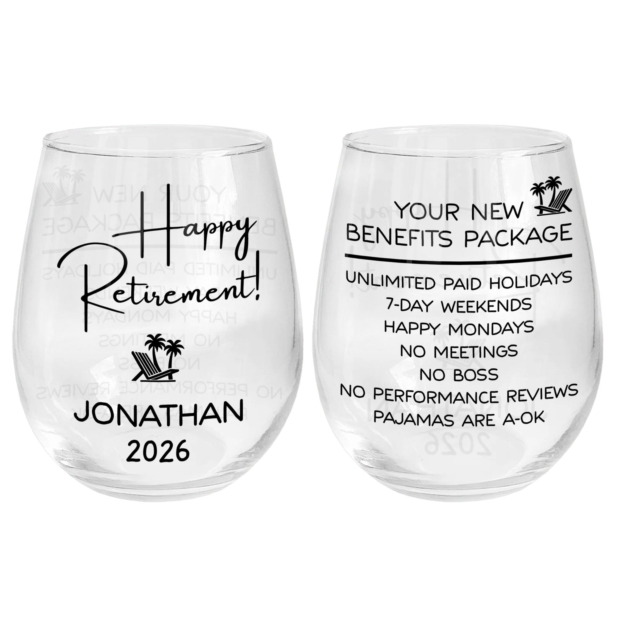 Personalized Stemless Wine Glass Custom Name Retirement Gift