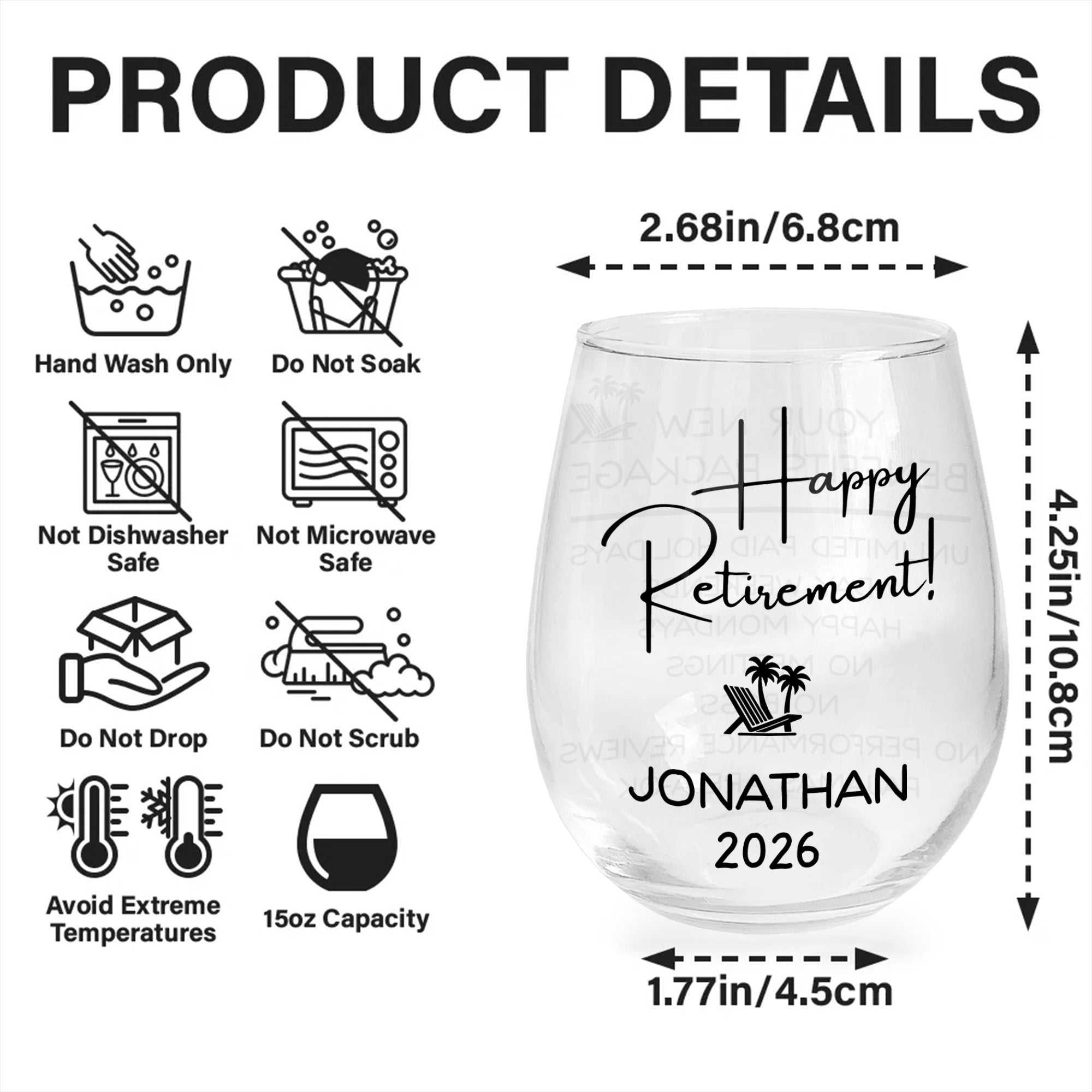 Personalized Stemless Wine Glass Custom Name Retirement Gift