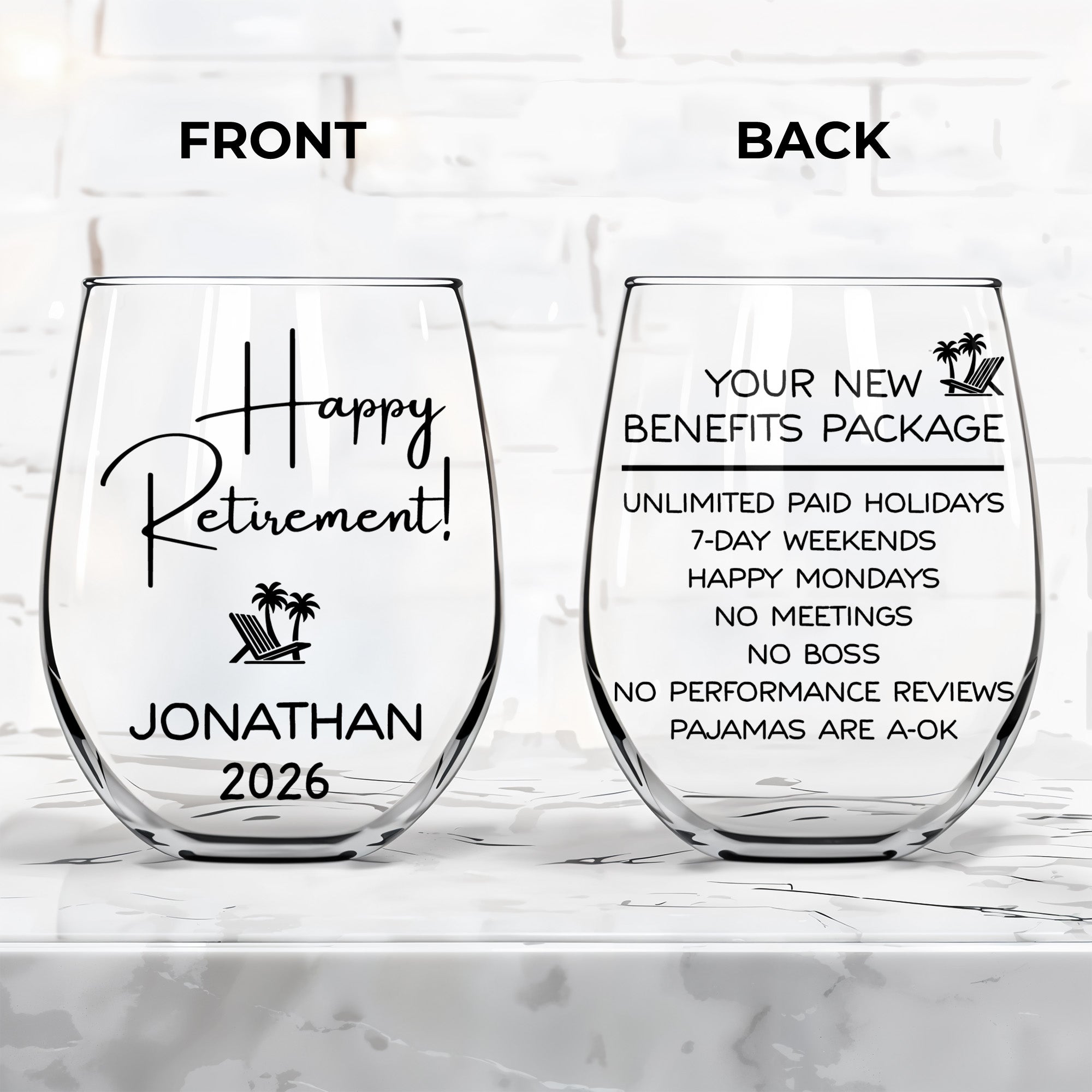 Personalized Stemless Wine Glass Custom Name Retirement Gift