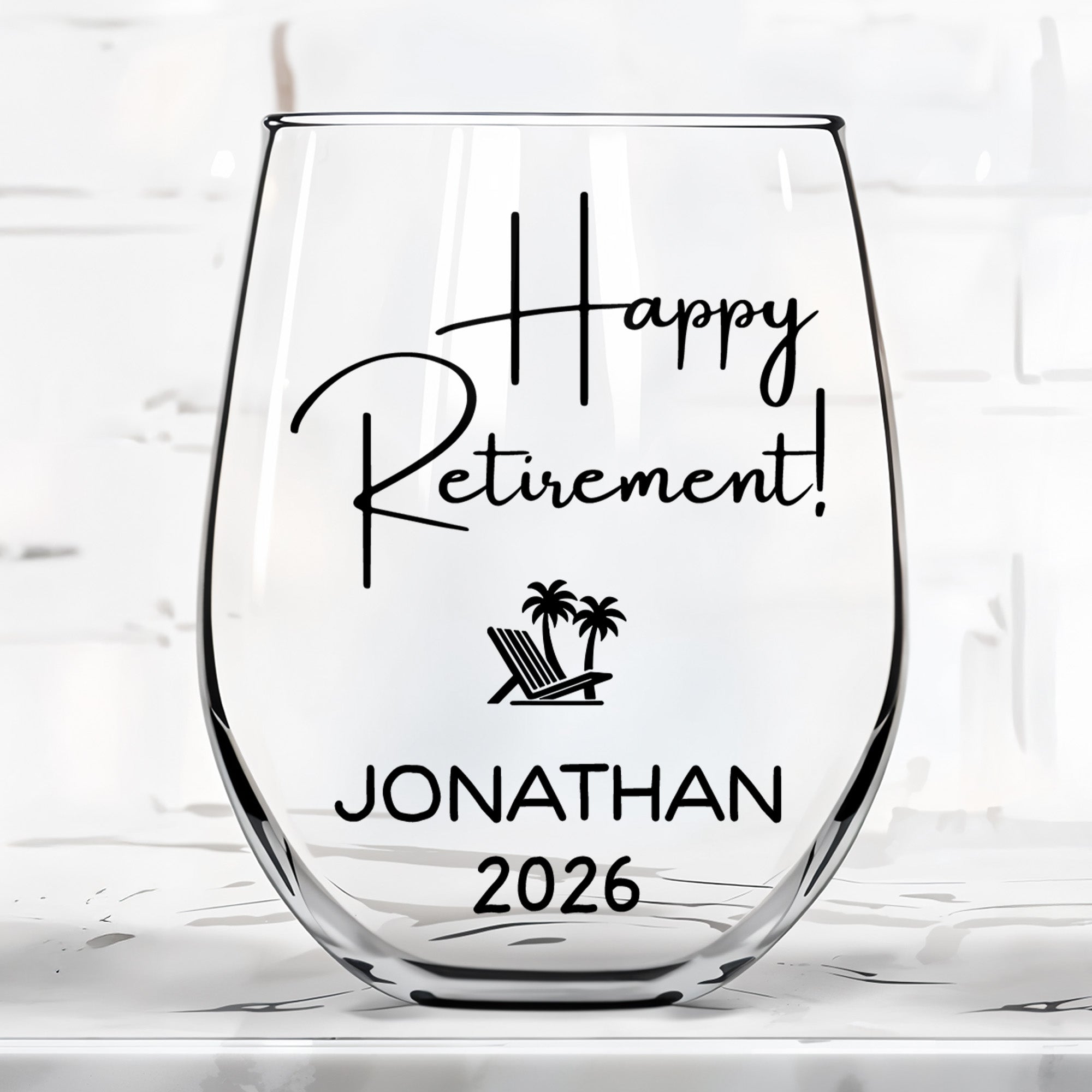 Personalized Stemless Wine Glass Custom Name Retirement Gift