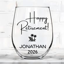 Load image into Gallery viewer, Personalized Stemless Wine Glass Custom Name Retirement Gift
