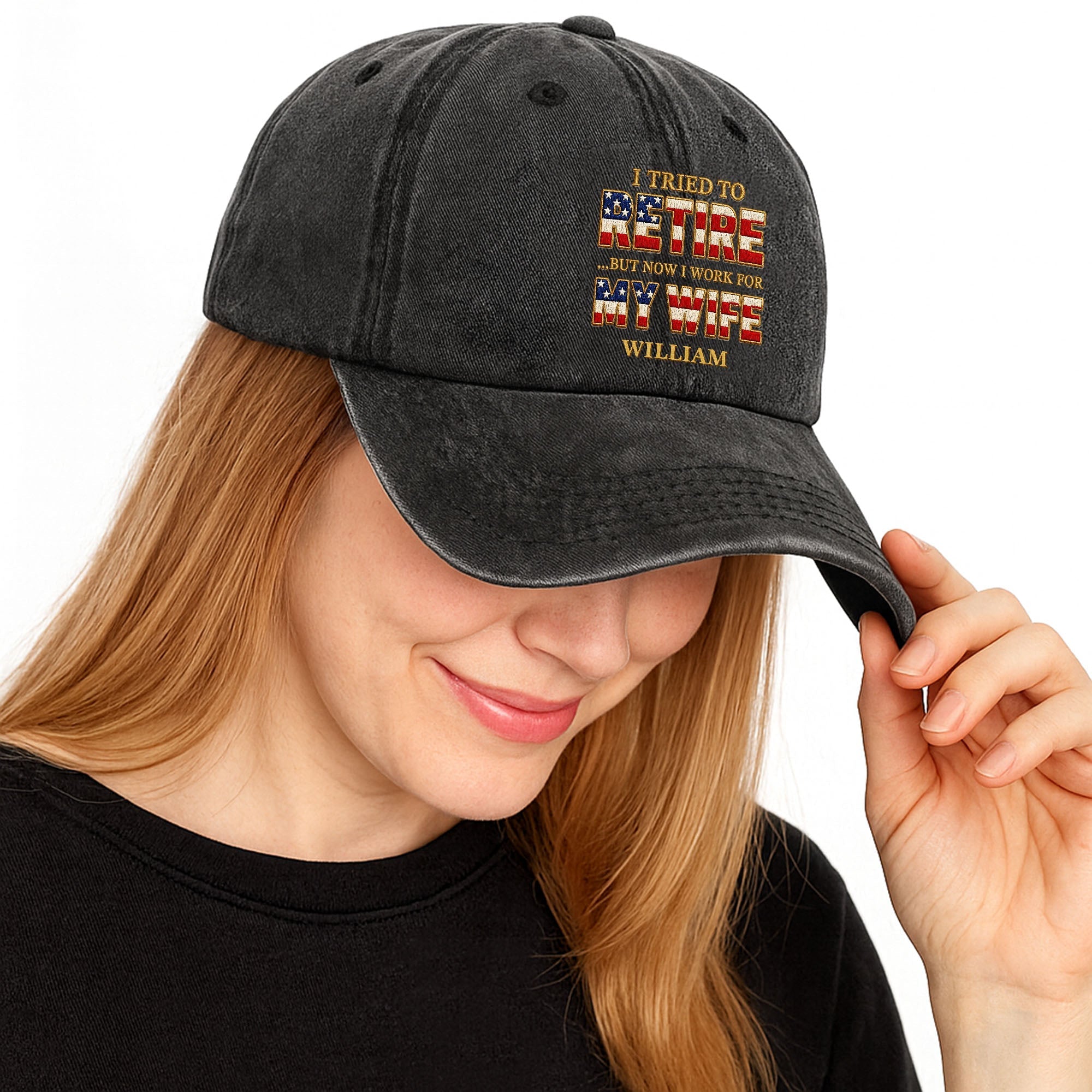 Personalized Washed Denim Cap Custom Name Gift for Dad