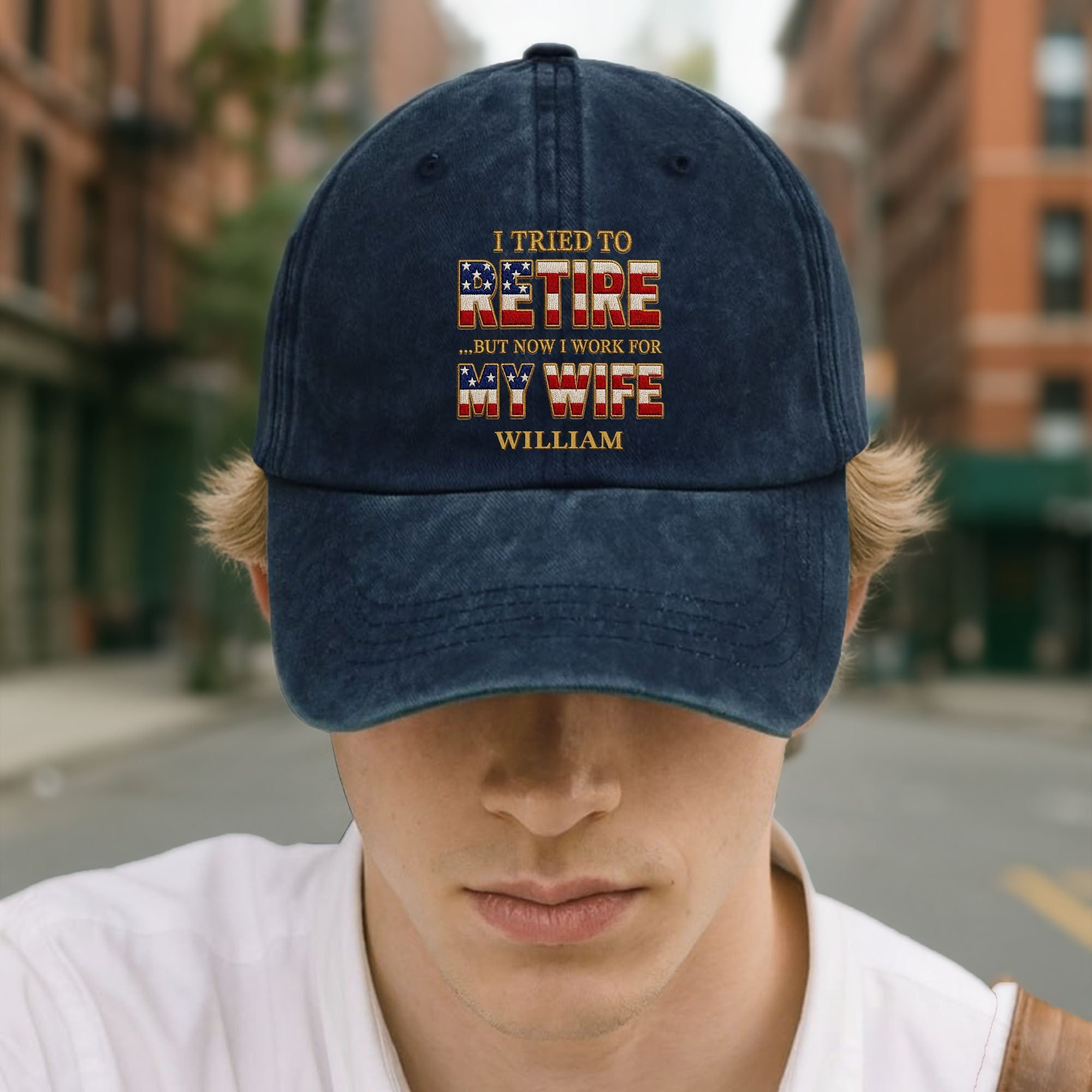 Personalized Washed Denim Cap Custom Name Gift for Dad