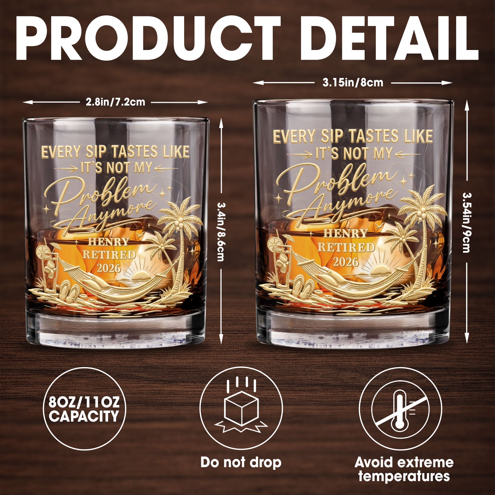 Personalized Custom Whiskey Glass Gift for Retirement | Palm Tree