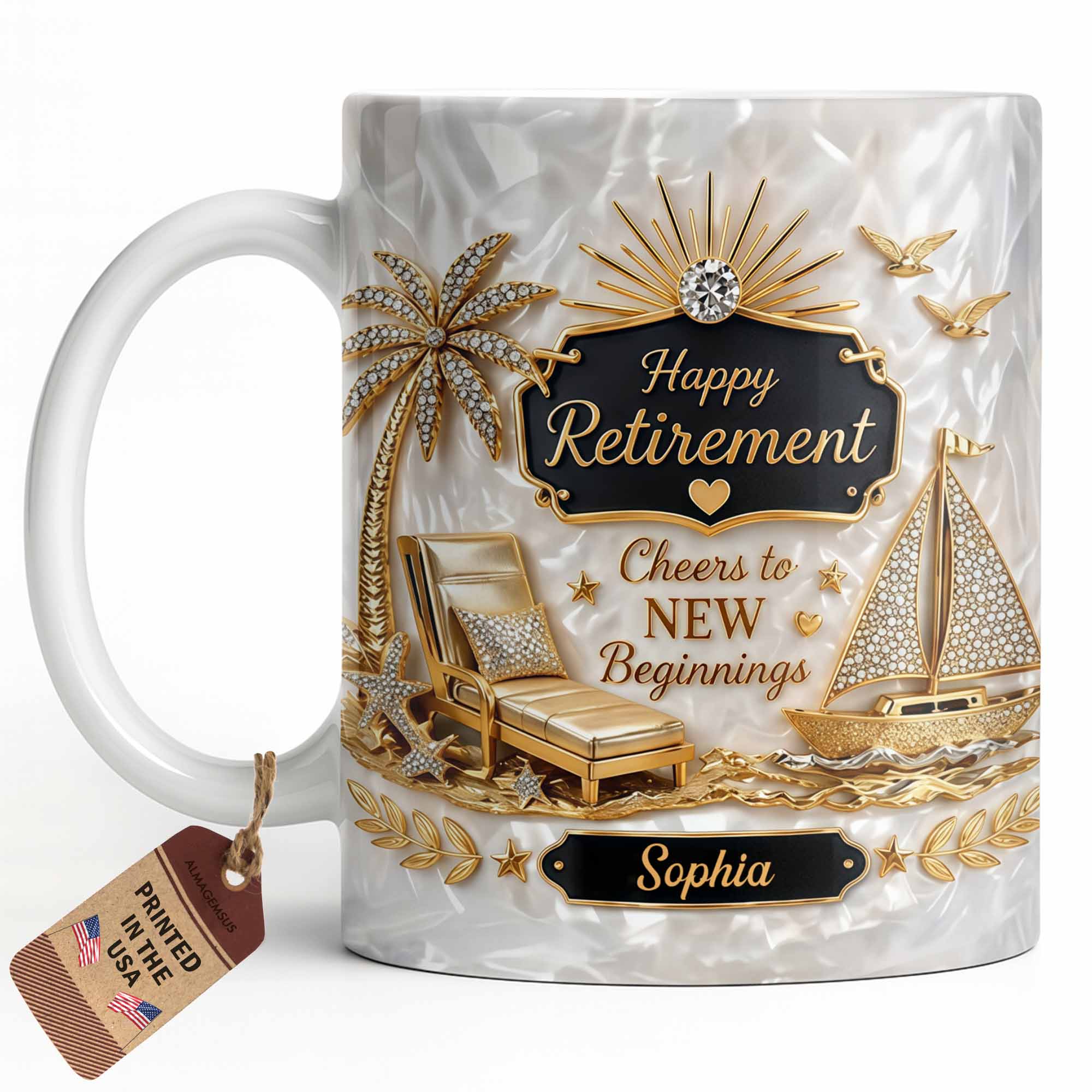 Personalized Coffee Mug Custom Palm Tree & Sailboat Retirement Gift