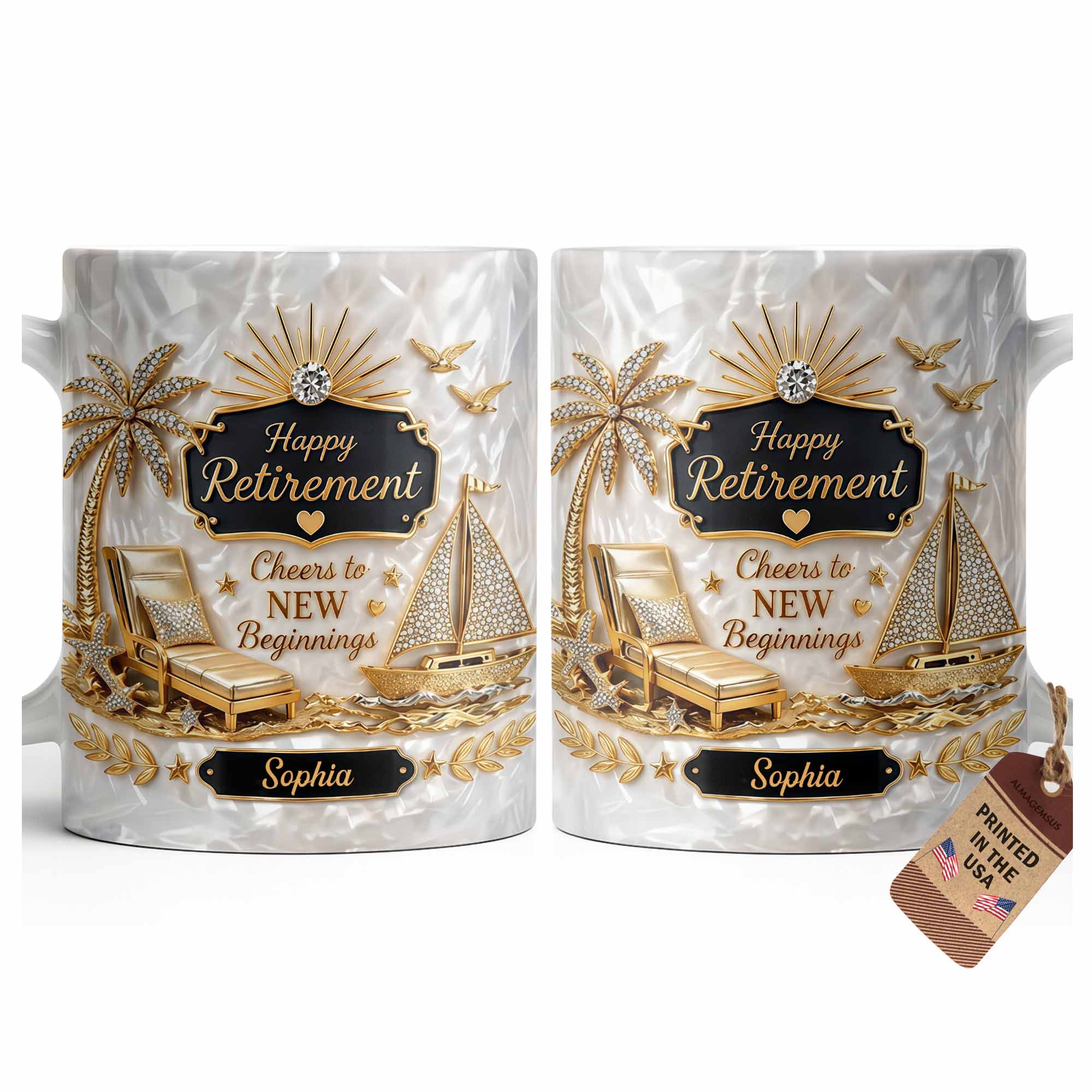 Personalized Coffee Mug Custom Palm Tree & Sailboat Retirement Gift