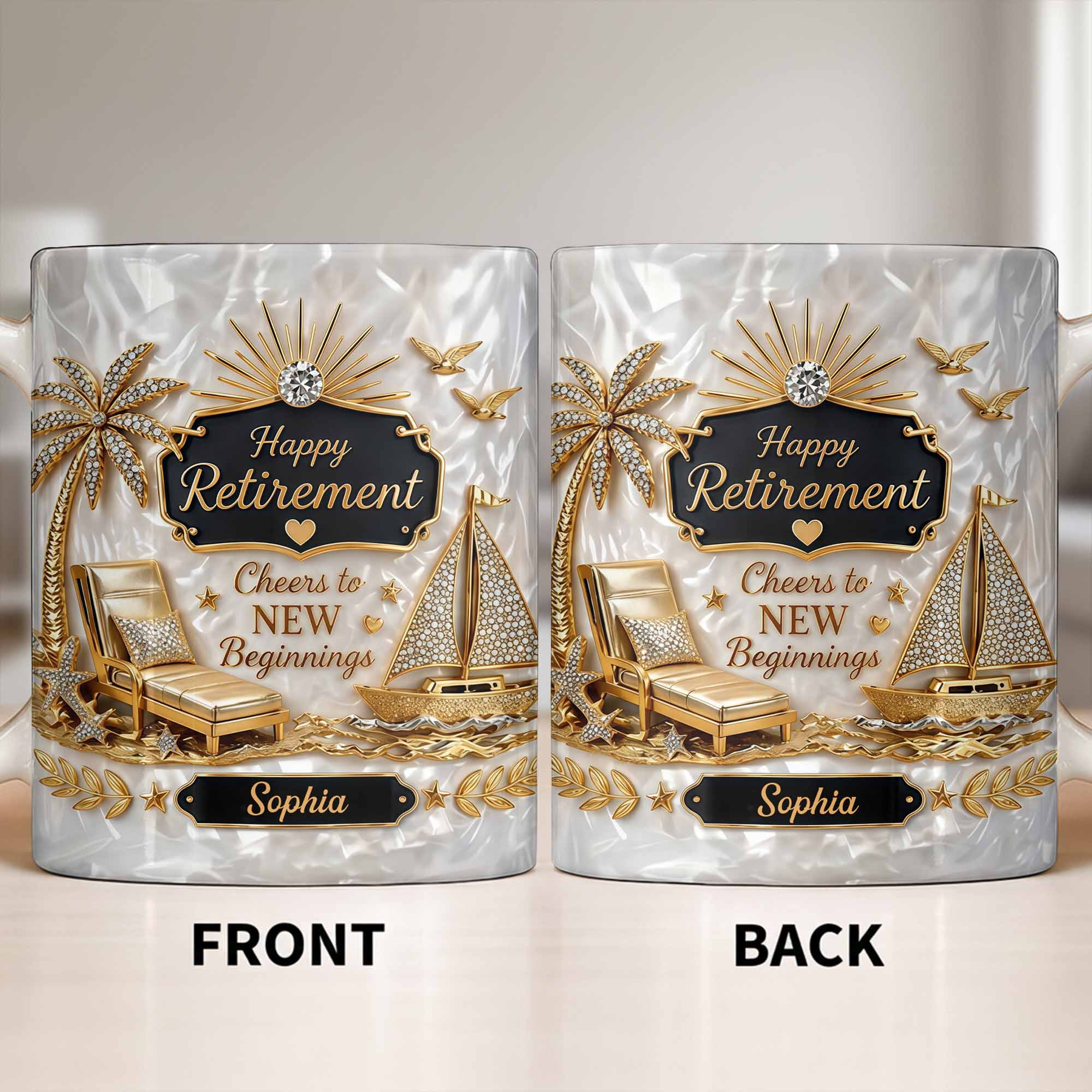 Personalized Coffee Mug Custom Palm Tree & Sailboat Retirement Gift