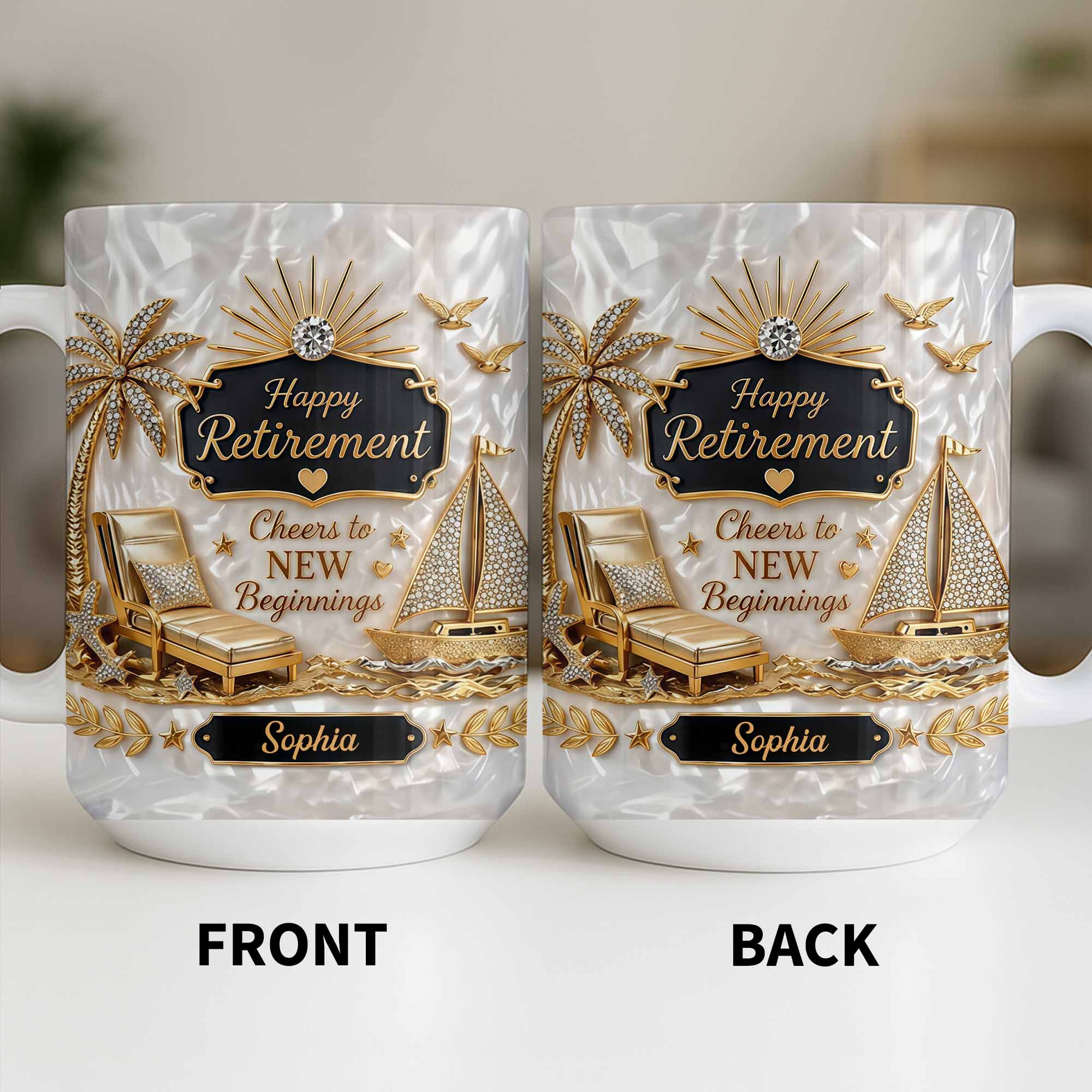 Personalized Coffee Mug Custom Palm Tree & Sailboat Retirement Gift