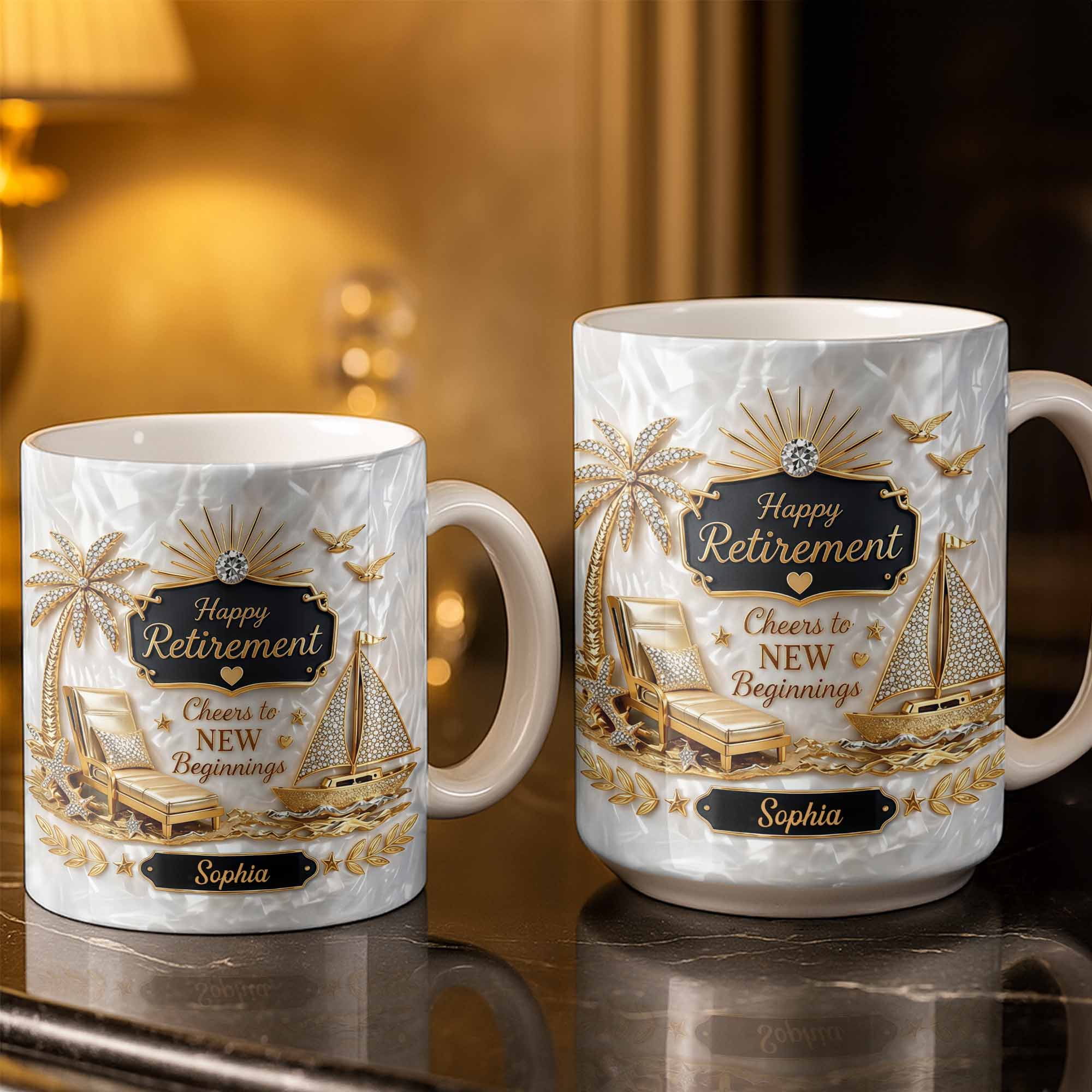 Personalized Coffee Mug Custom Palm Tree & Sailboat Retirement Gift