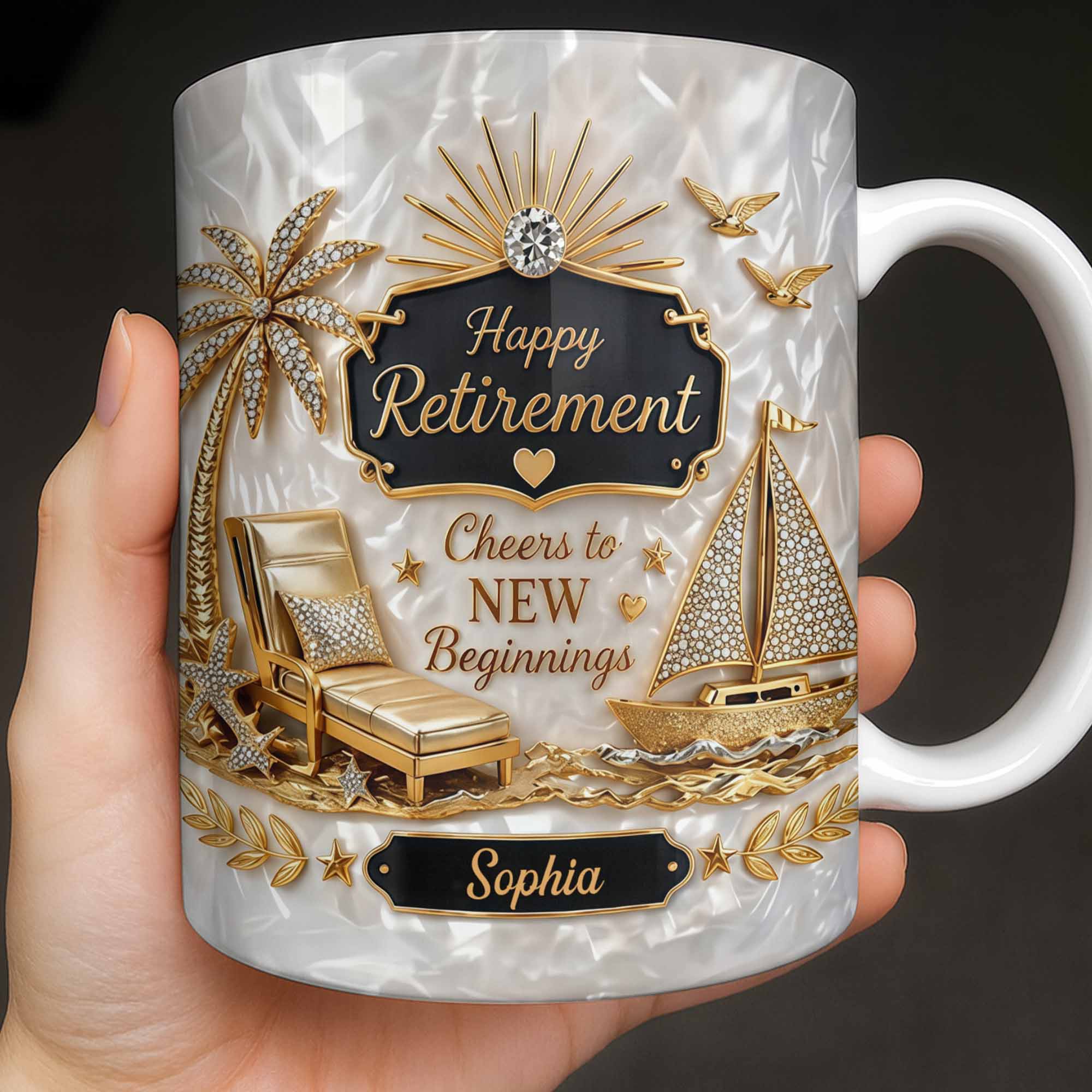 Personalized Coffee Mug Custom Palm Tree & Sailboat Retirement Gift