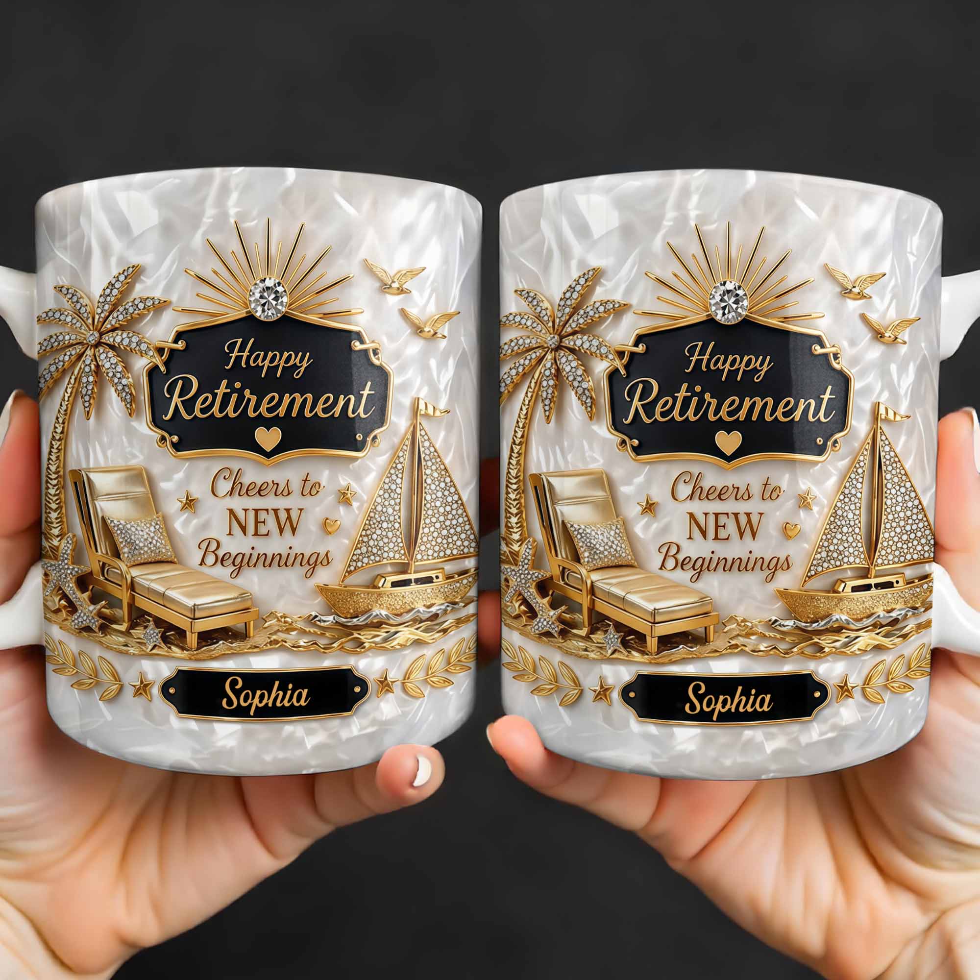 Personalized Coffee Mug Custom Palm Tree & Sailboat Retirement Gift