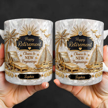 Load image into Gallery viewer, Personalized Coffee Mug Custom Palm Tree &amp; Sailboat Retirement Gift
