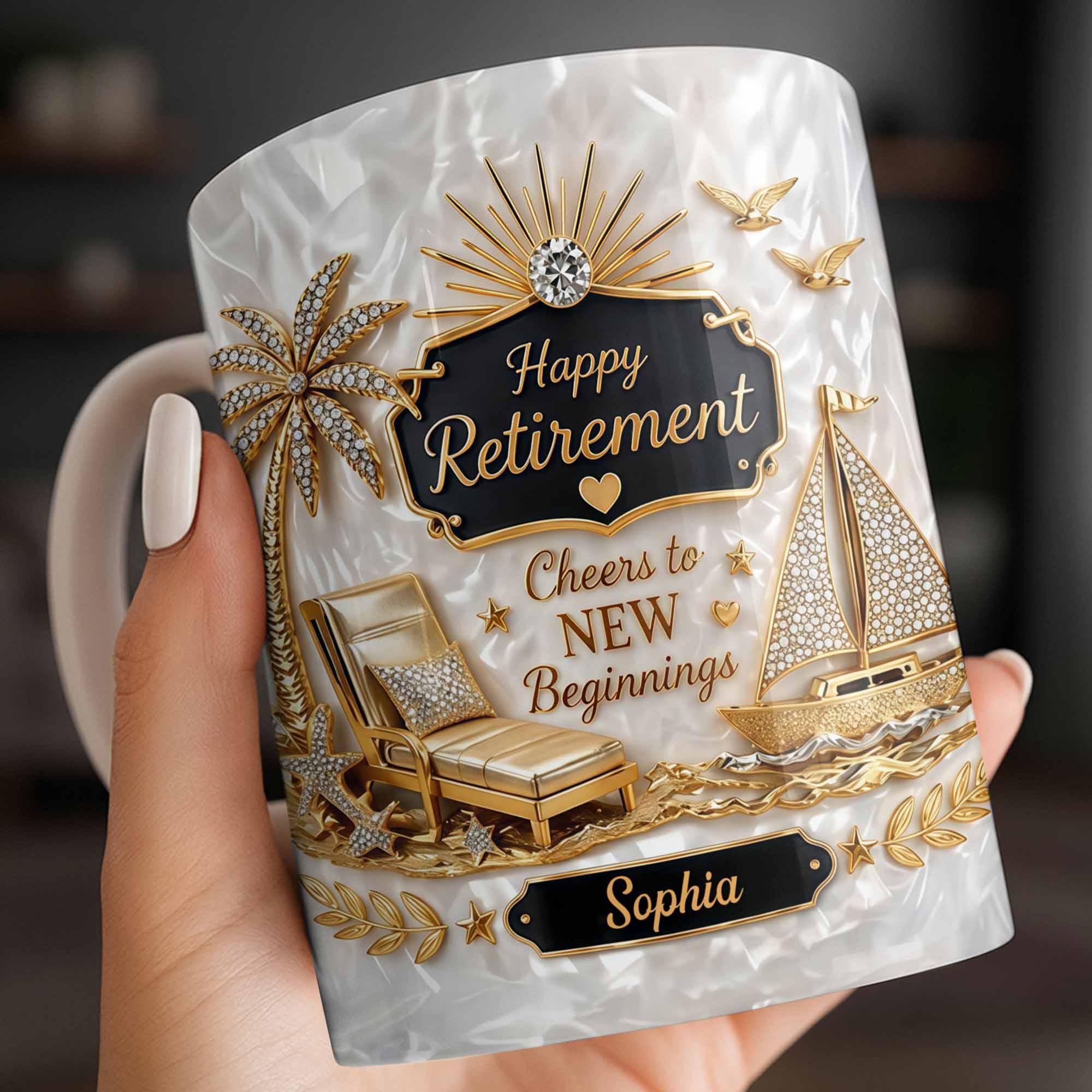 Personalized Coffee Mug Custom Palm Tree & Sailboat Retirement Gift