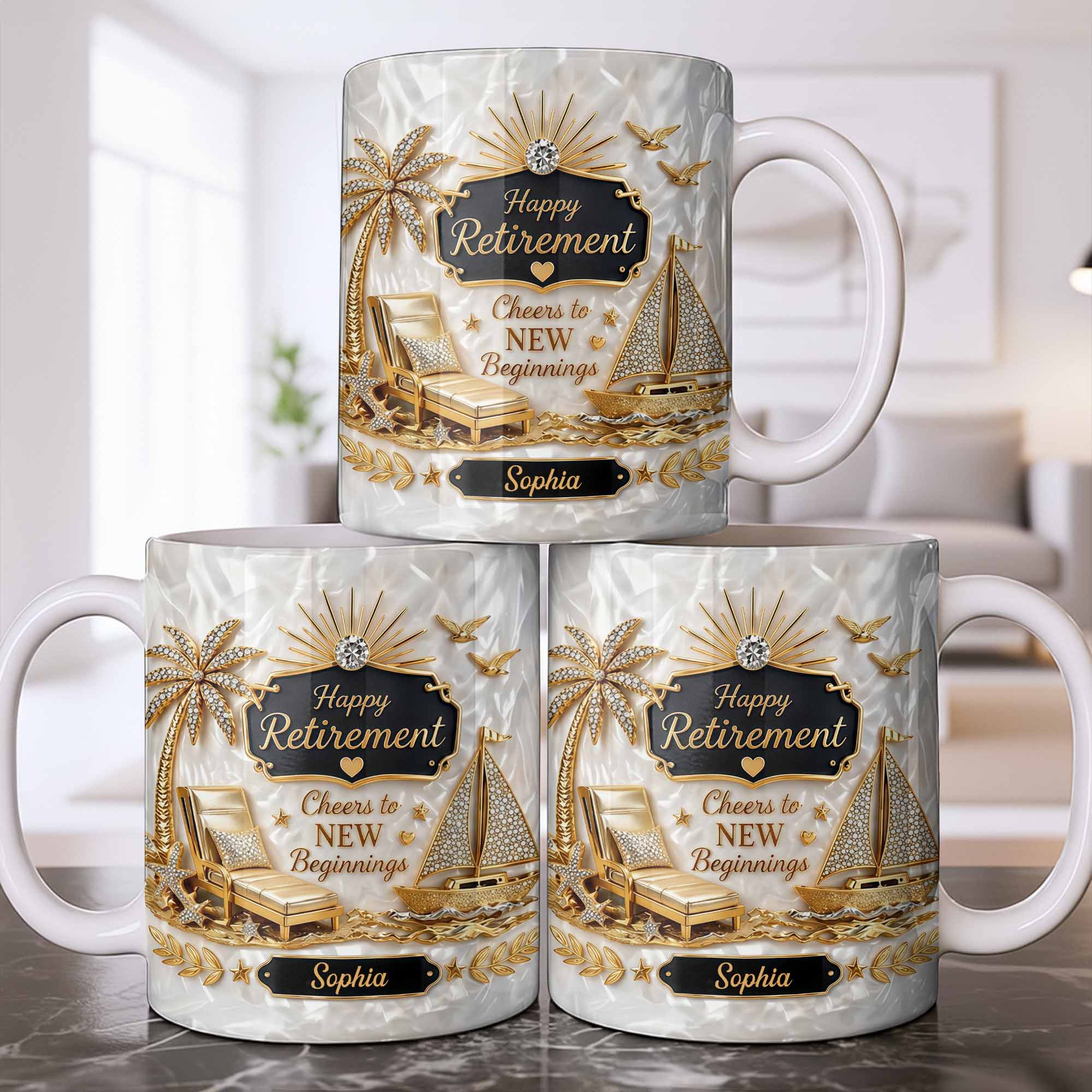 Personalized Coffee Mug Custom Palm Tree & Sailboat Retirement Gift