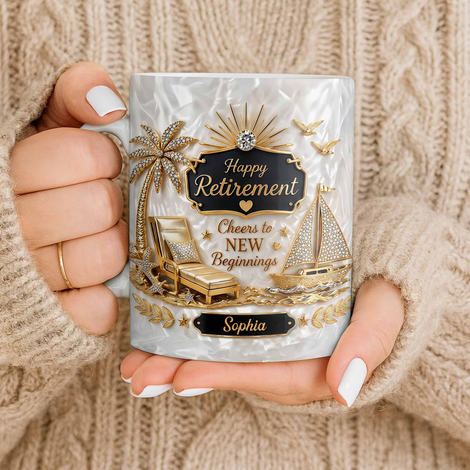 Personalized Coffee Mug Custom Palm Tree & Sailboat Retirement Gift