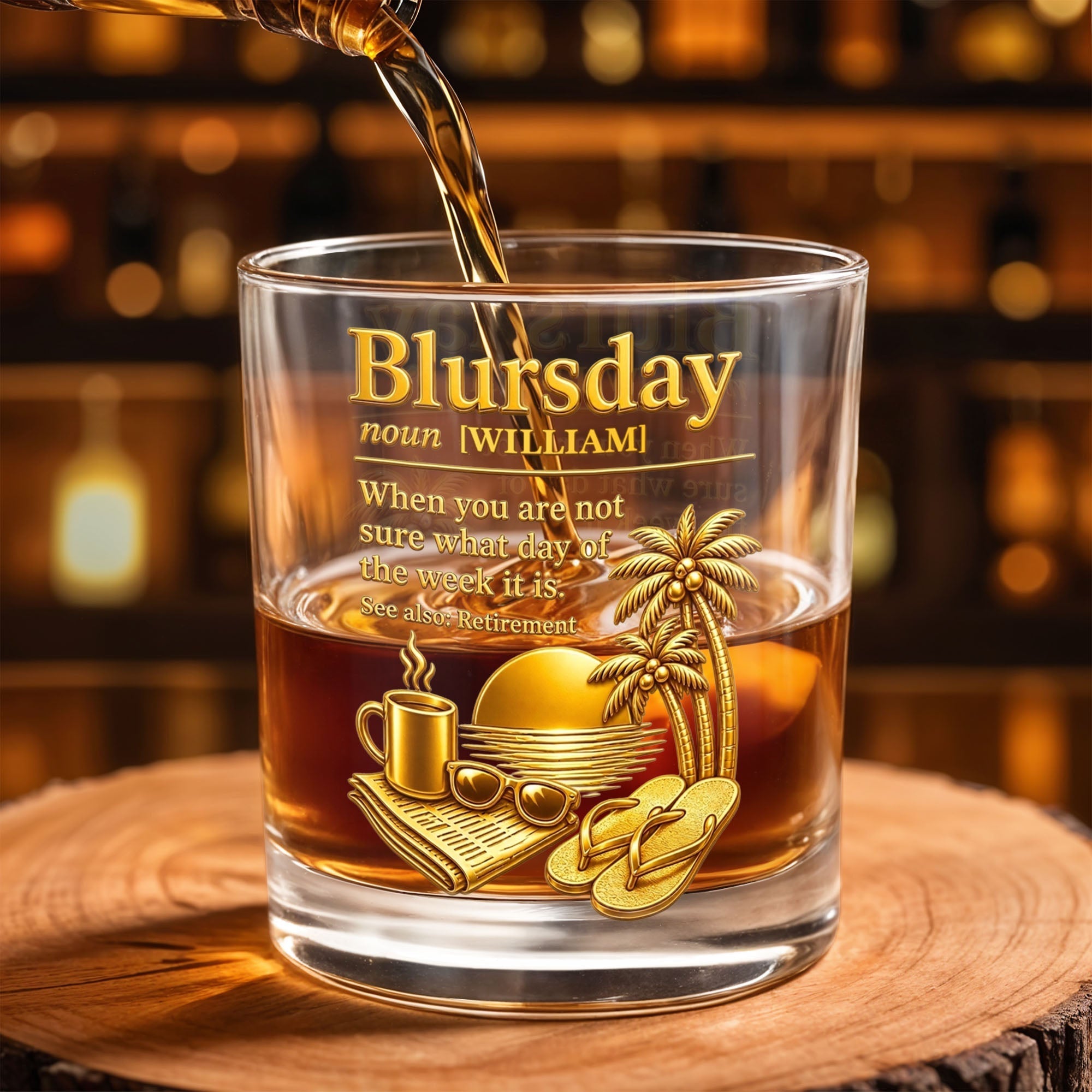 Personalized Custom Whiskey Glass with Sunset Beach Design Gift for Dad