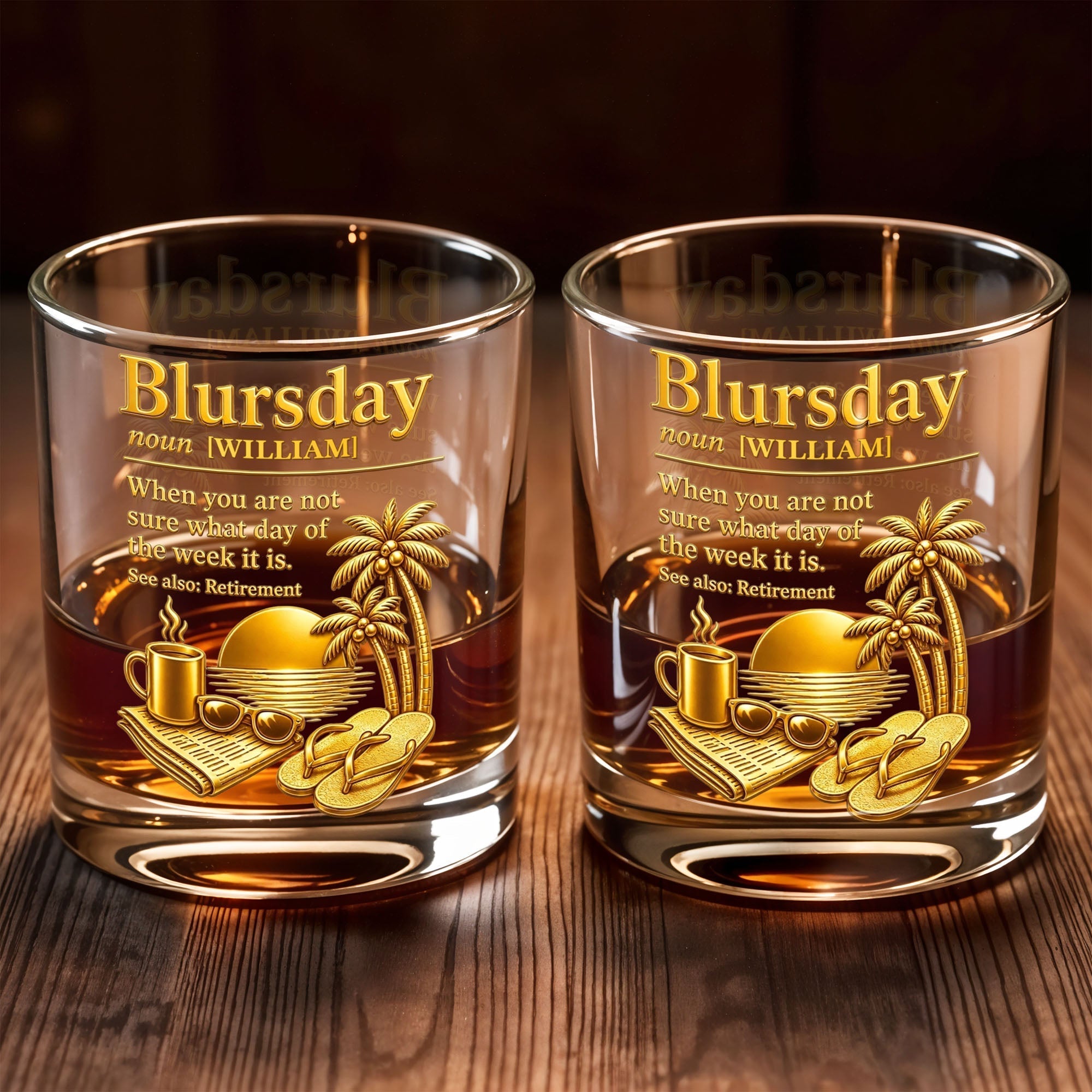 Personalized Custom Whiskey Glass with Sunset Beach Design Gift for Dad