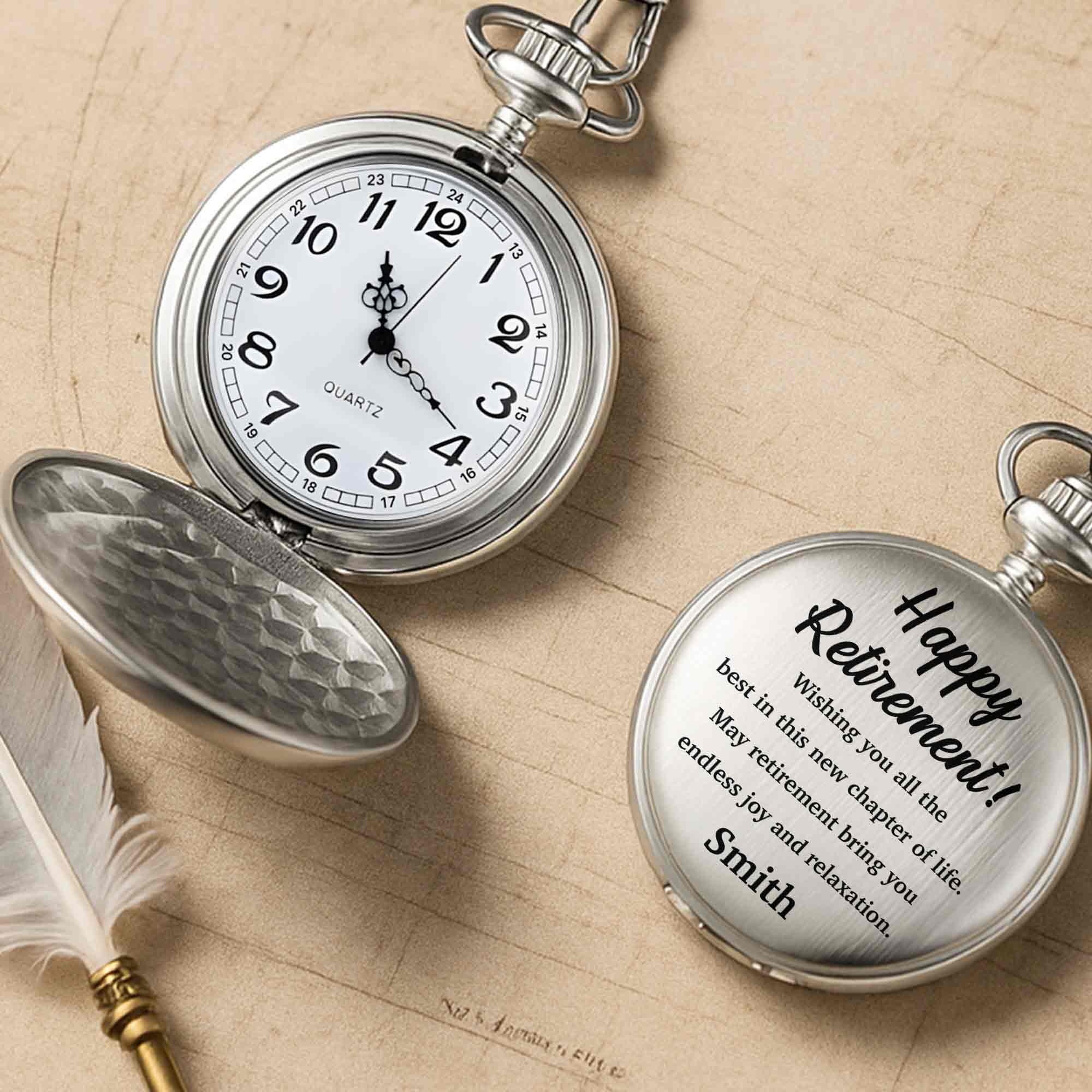 Personalized Silver-Plated Pocket Watch Custom Engraving Retirement Gift for Dad