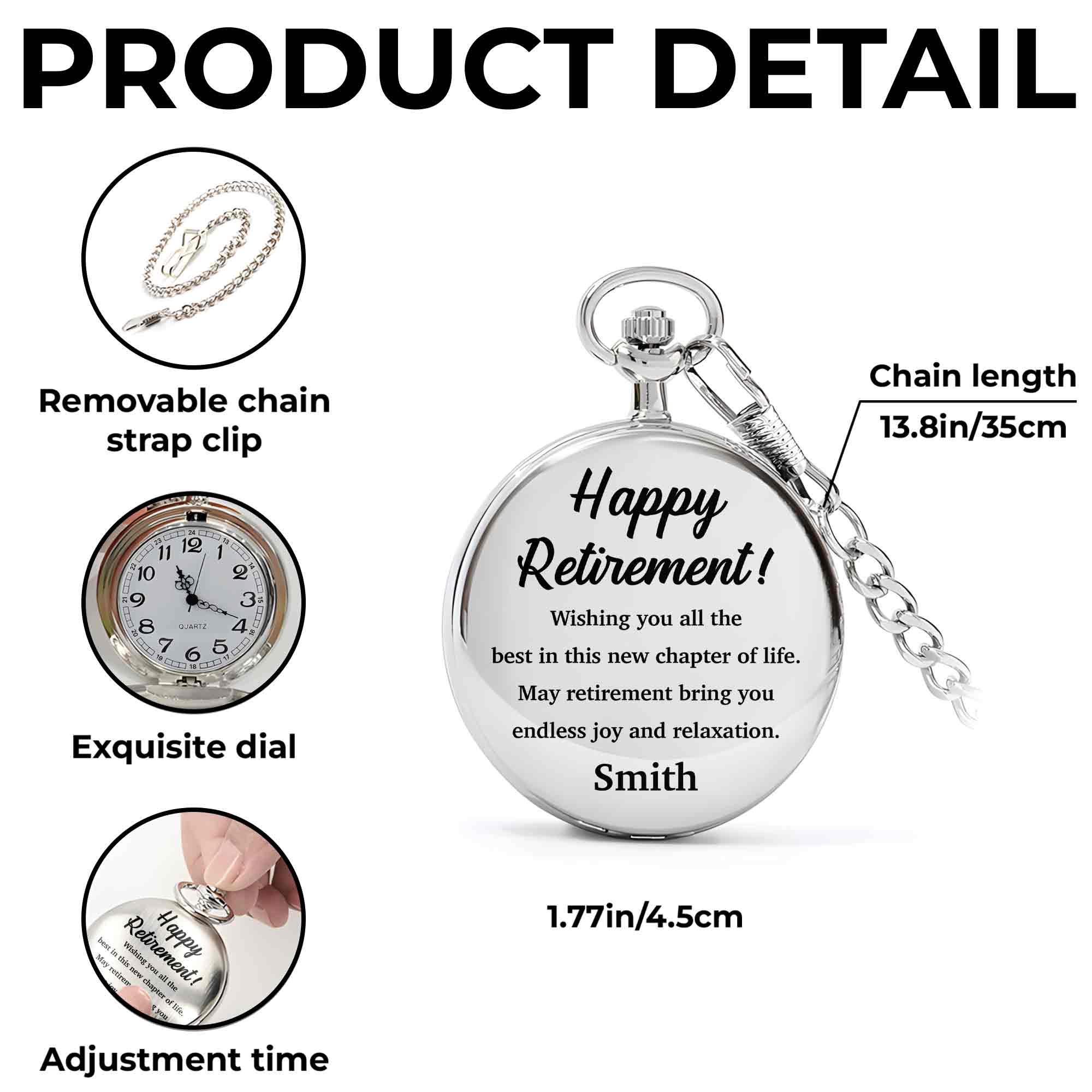 Personalized Silver-Plated Pocket Watch Custom Engraving Retirement Gift for Dad