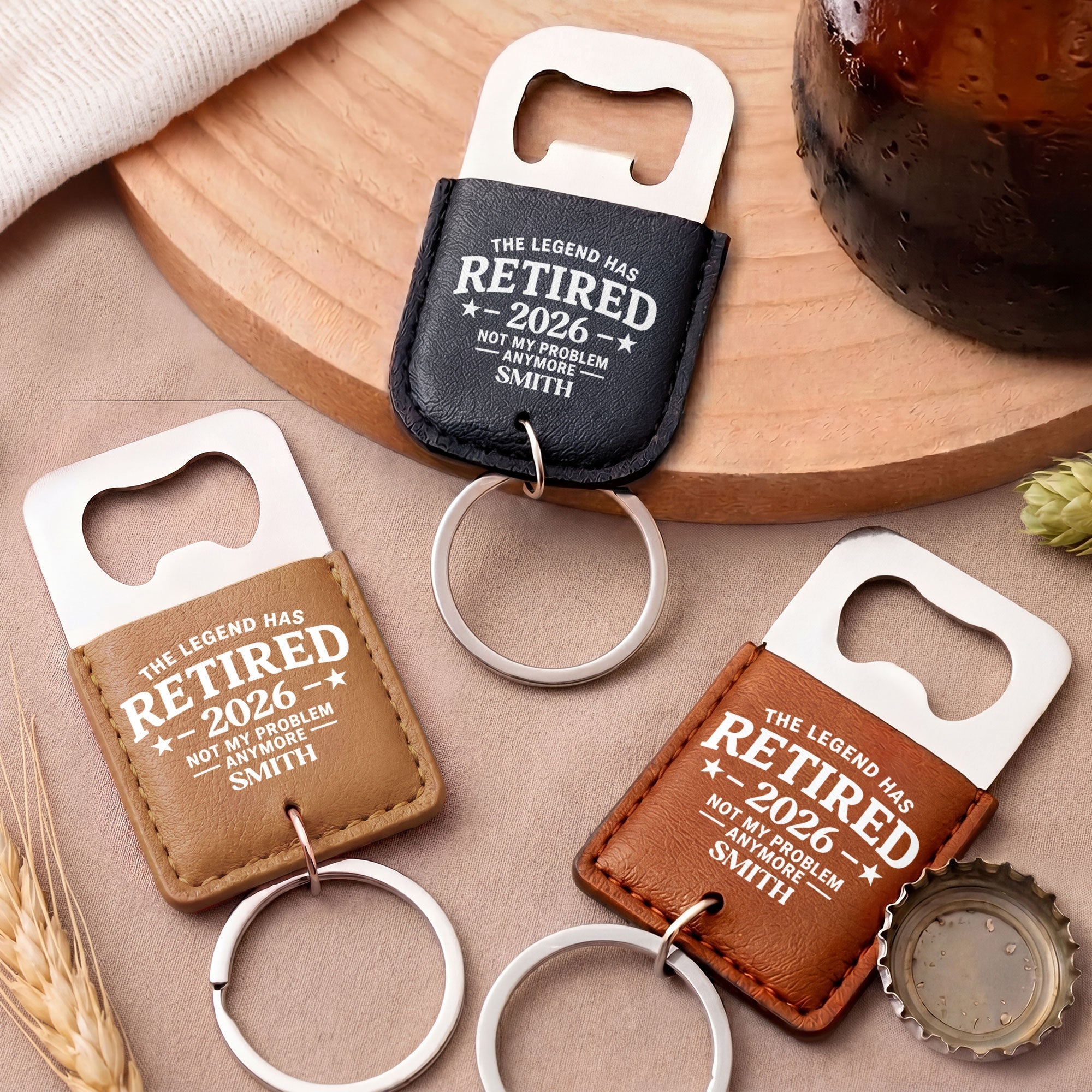 Personalized Leather Bottle Opener Keychain Custom Gift for Dad