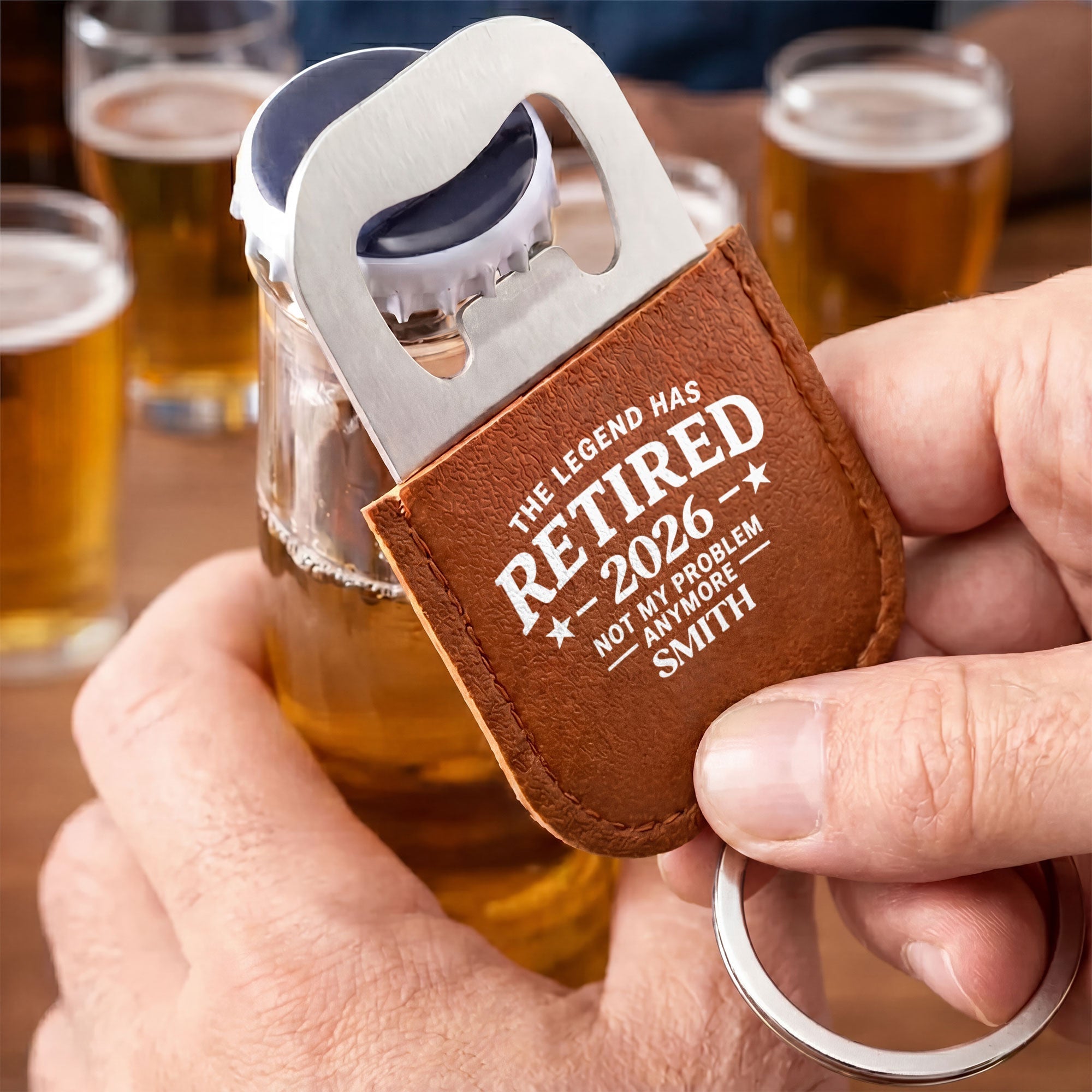 Personalized Leather Bottle Opener Keychain Custom Gift for Dad