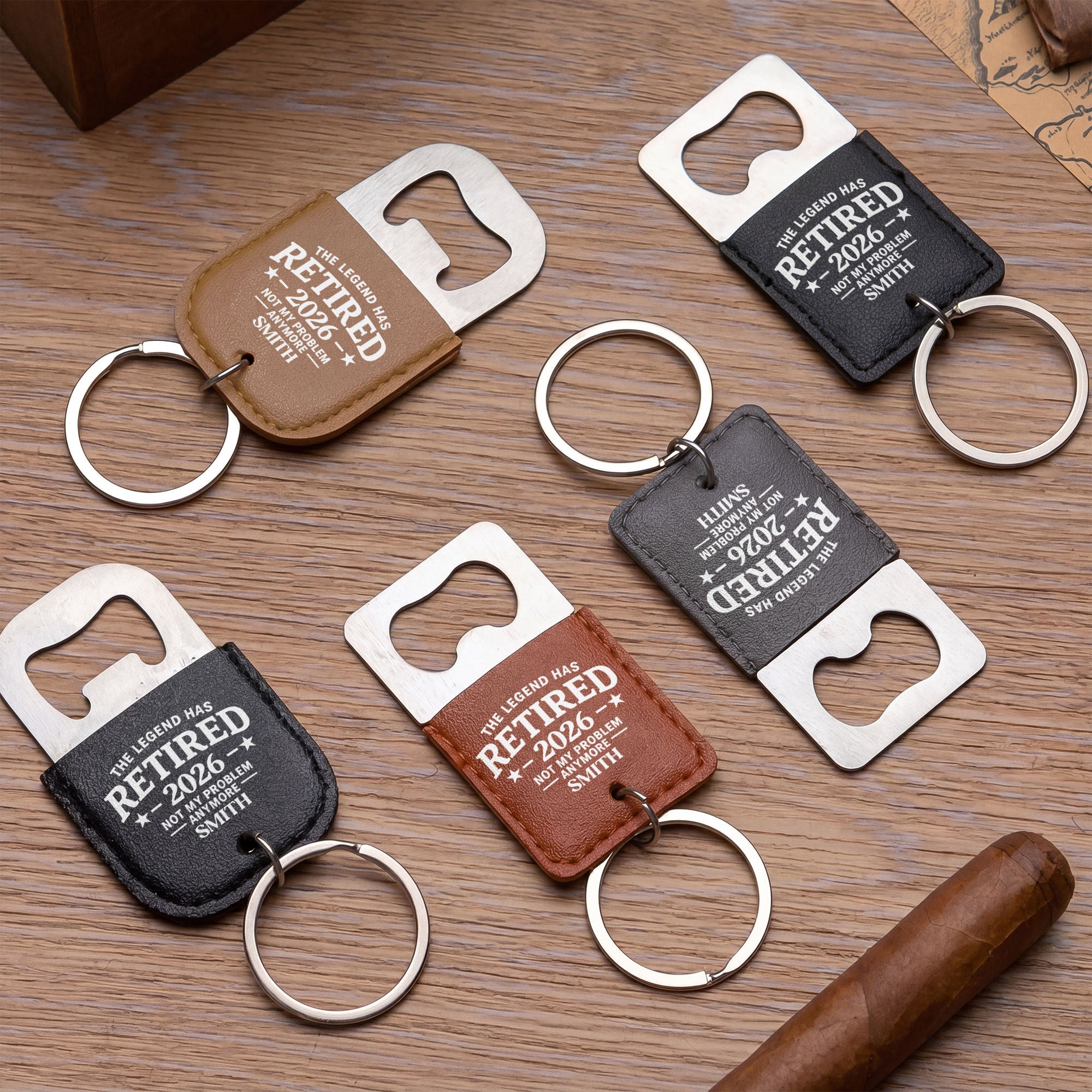 Personalized Leather Bottle Opener Keychain Custom Gift for Dad
