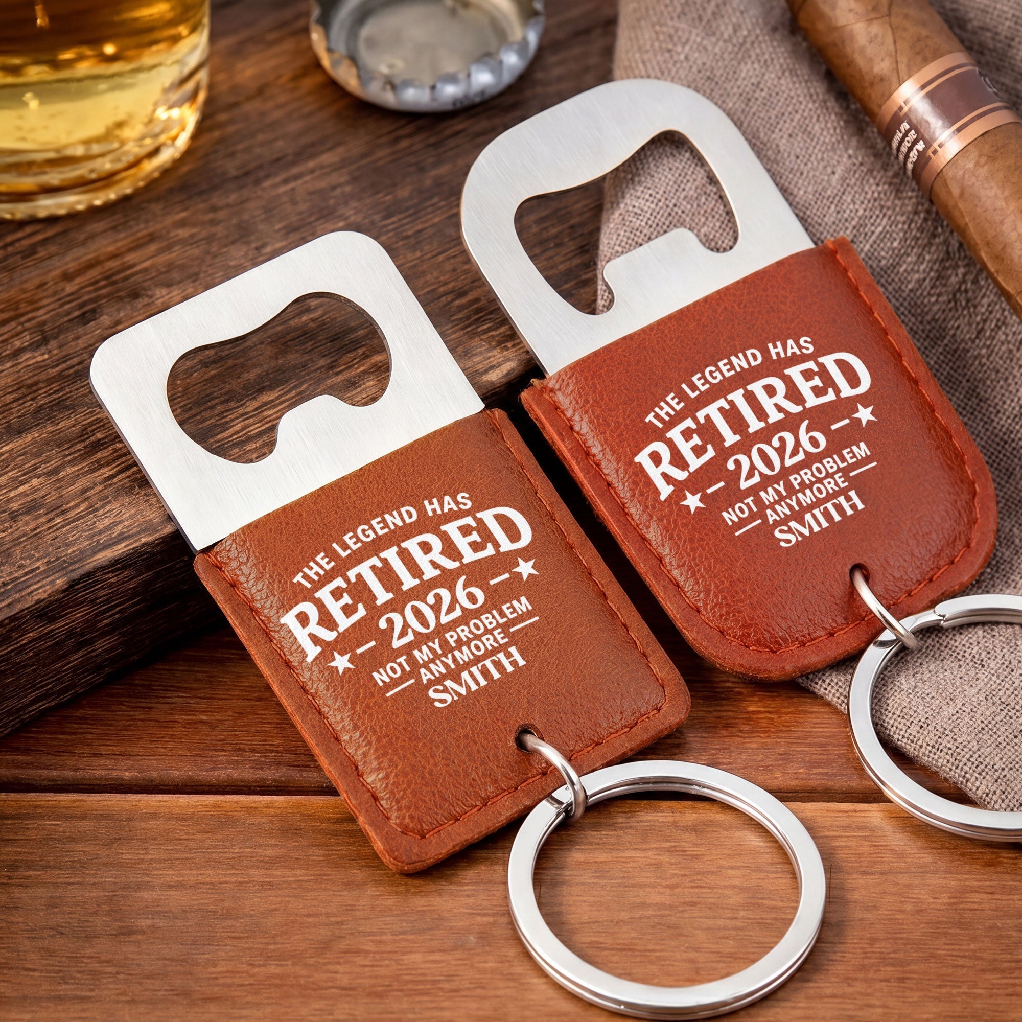 Personalized Leather Bottle Opener Keychain Custom Gift for Dad