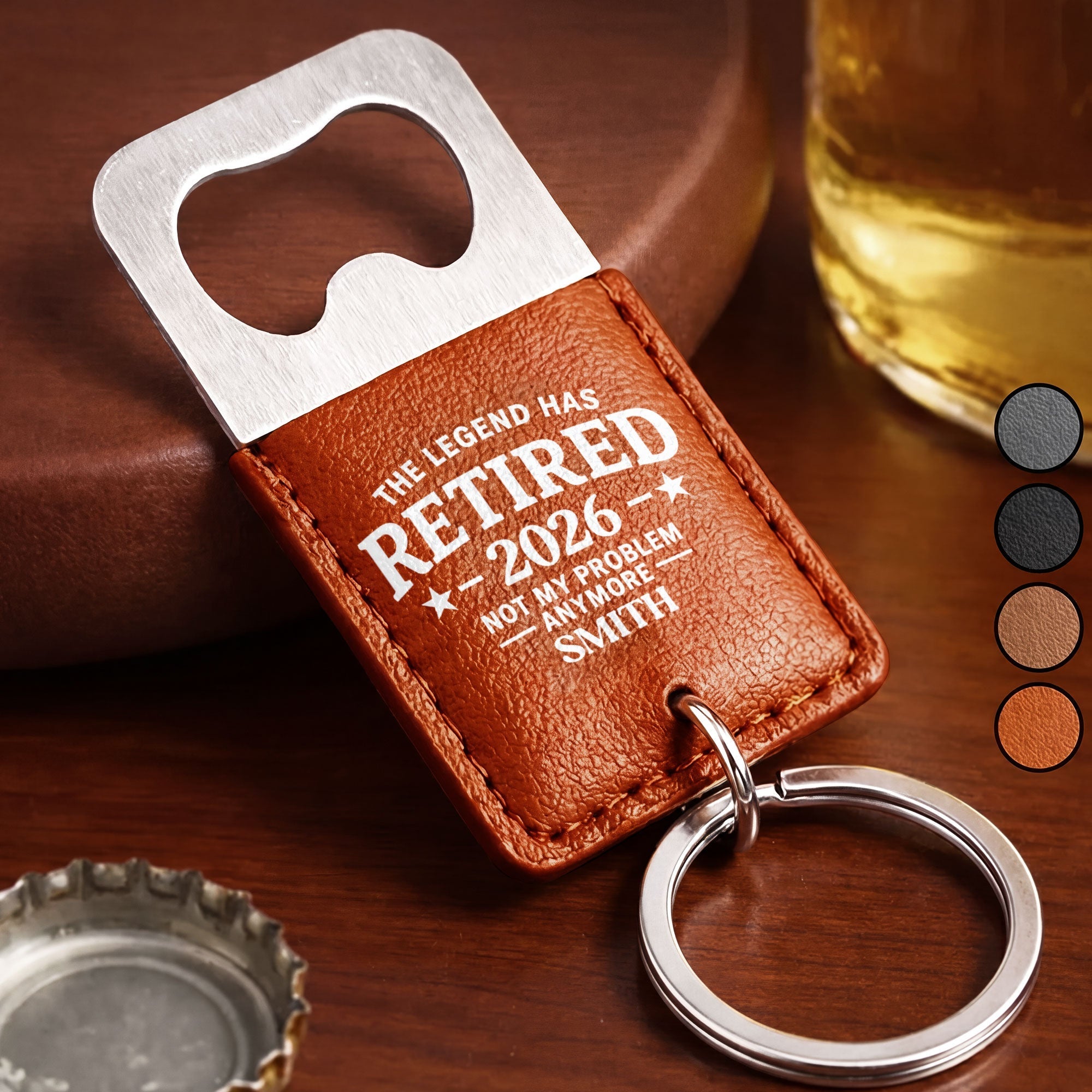 Personalized Leather Bottle Opener Keychain Custom Gift for Dad