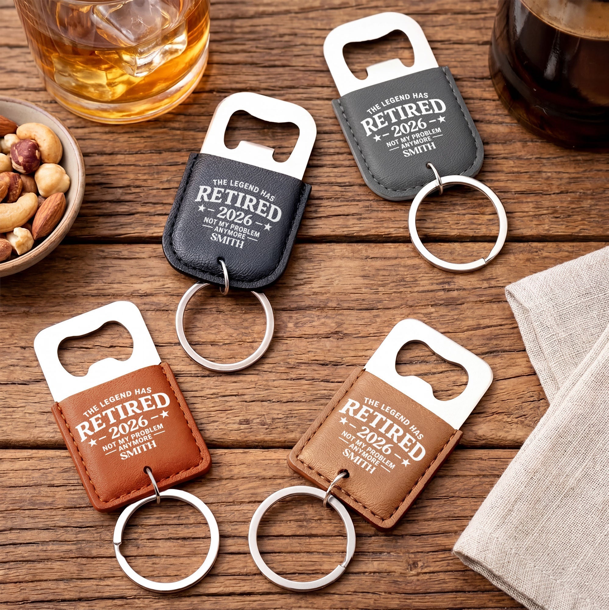 Personalized Leather Bottle Opener Keychain Custom Gift for Dad