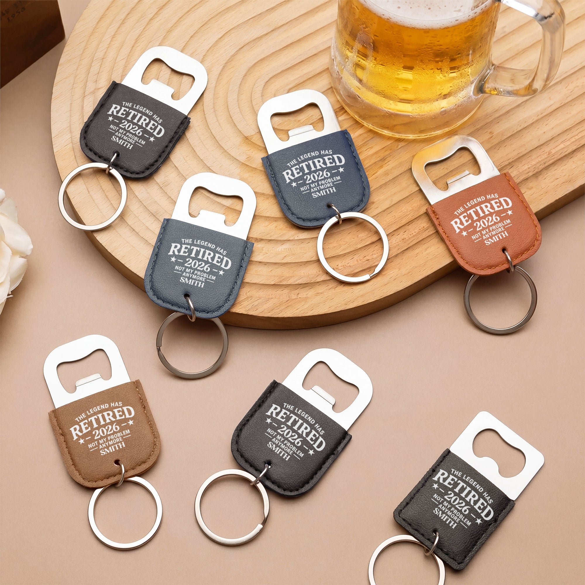 Personalized Leather Bottle Opener Keychain Custom Gift for Dad