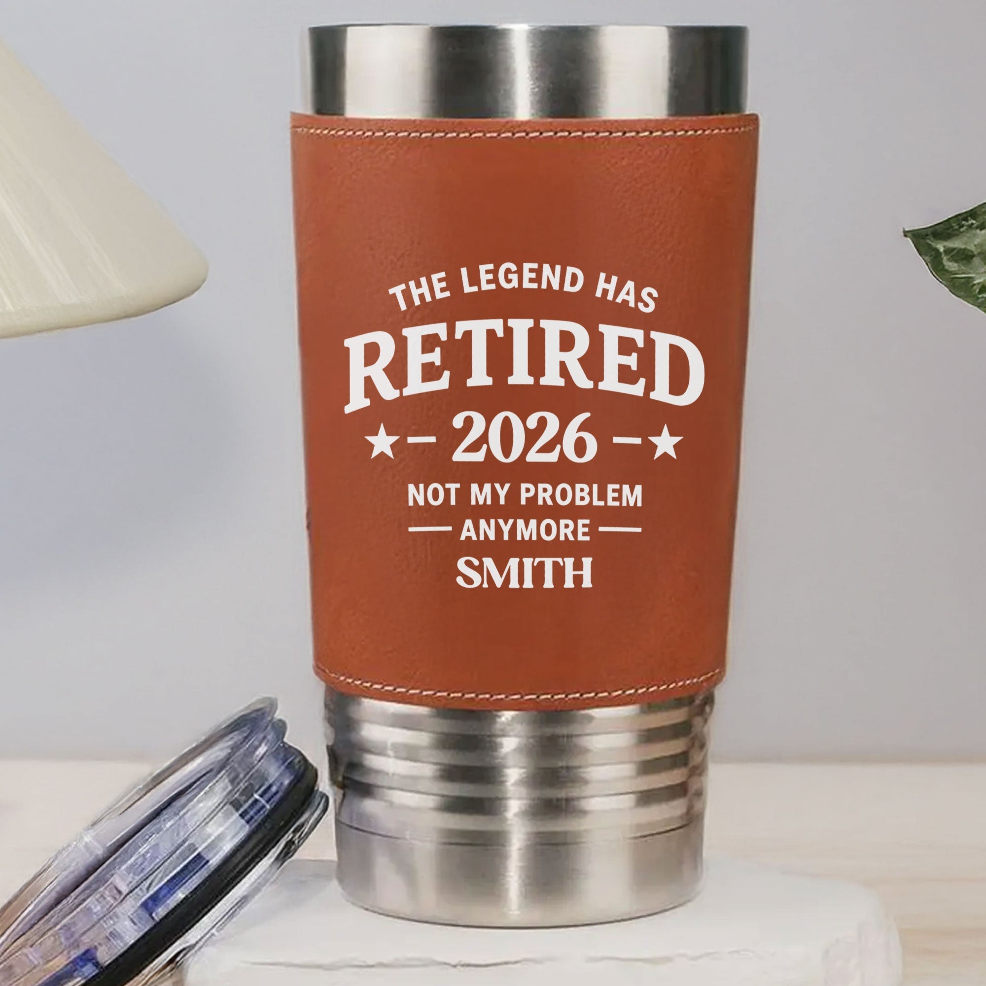Personalized Leather Tumbler Custom Name Gift for Retirement