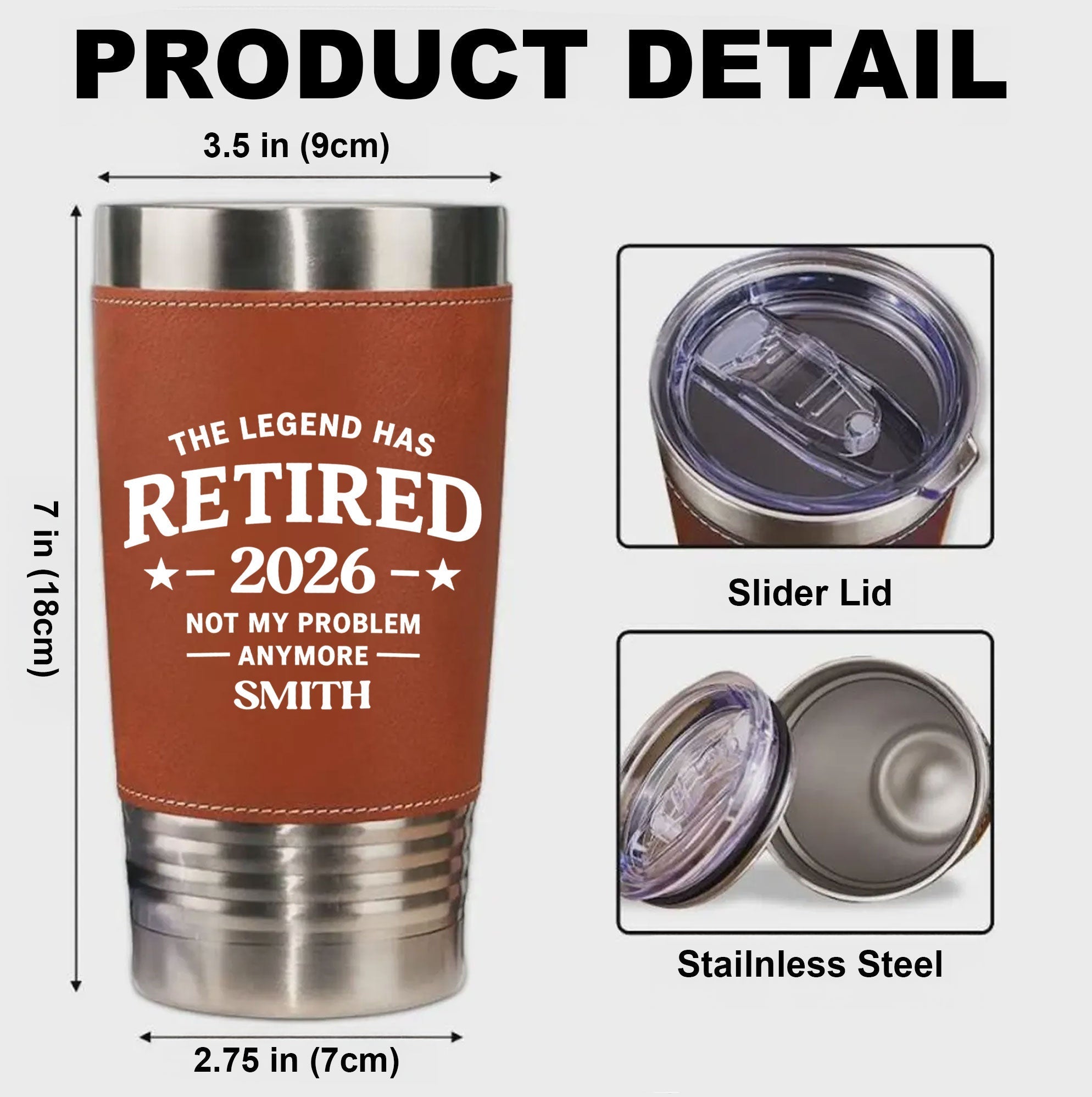 Personalized Leather Tumbler Custom Name Gift for Retirement