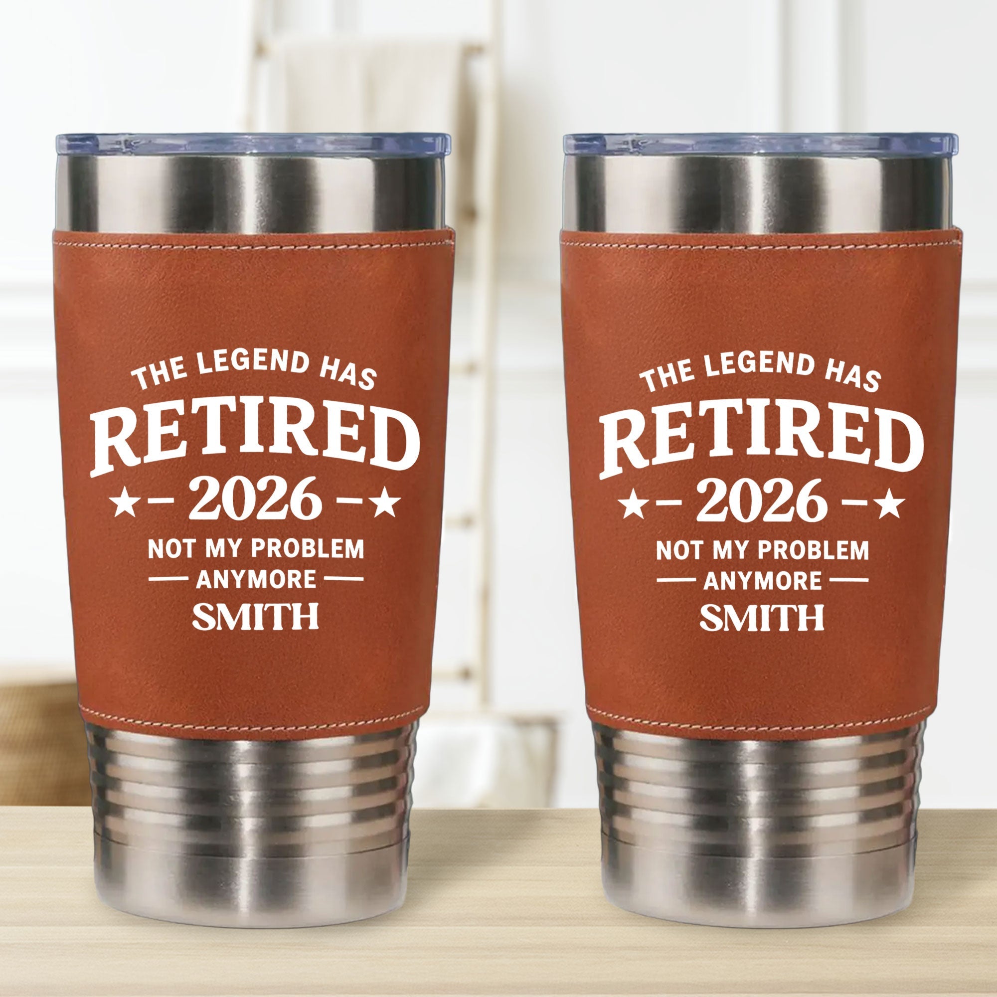 Personalized Leather Tumbler Custom Name Gift for Retirement