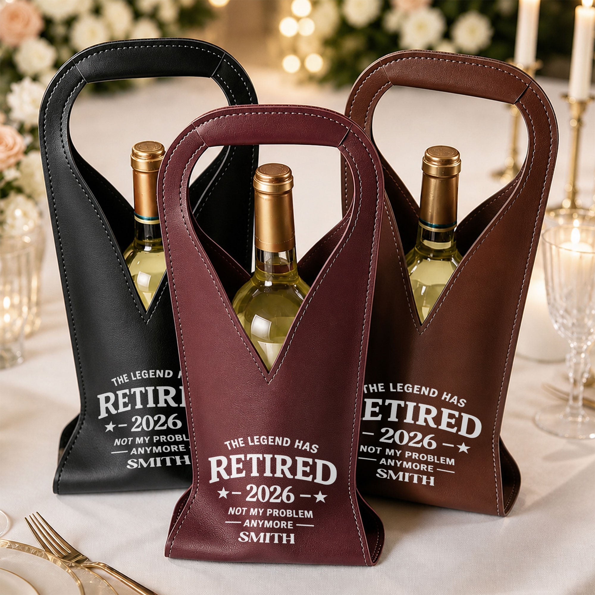 Personalized Leather Wine Bag Custom Name Gift for Retirement