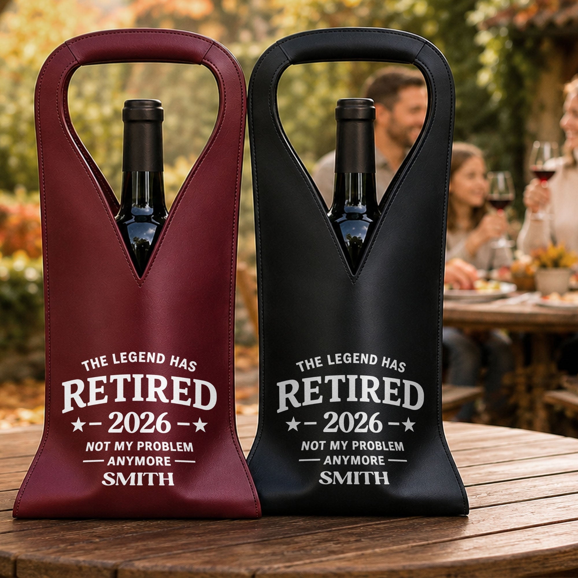 Personalized Leather Wine Bag Custom Name Gift for Retirement