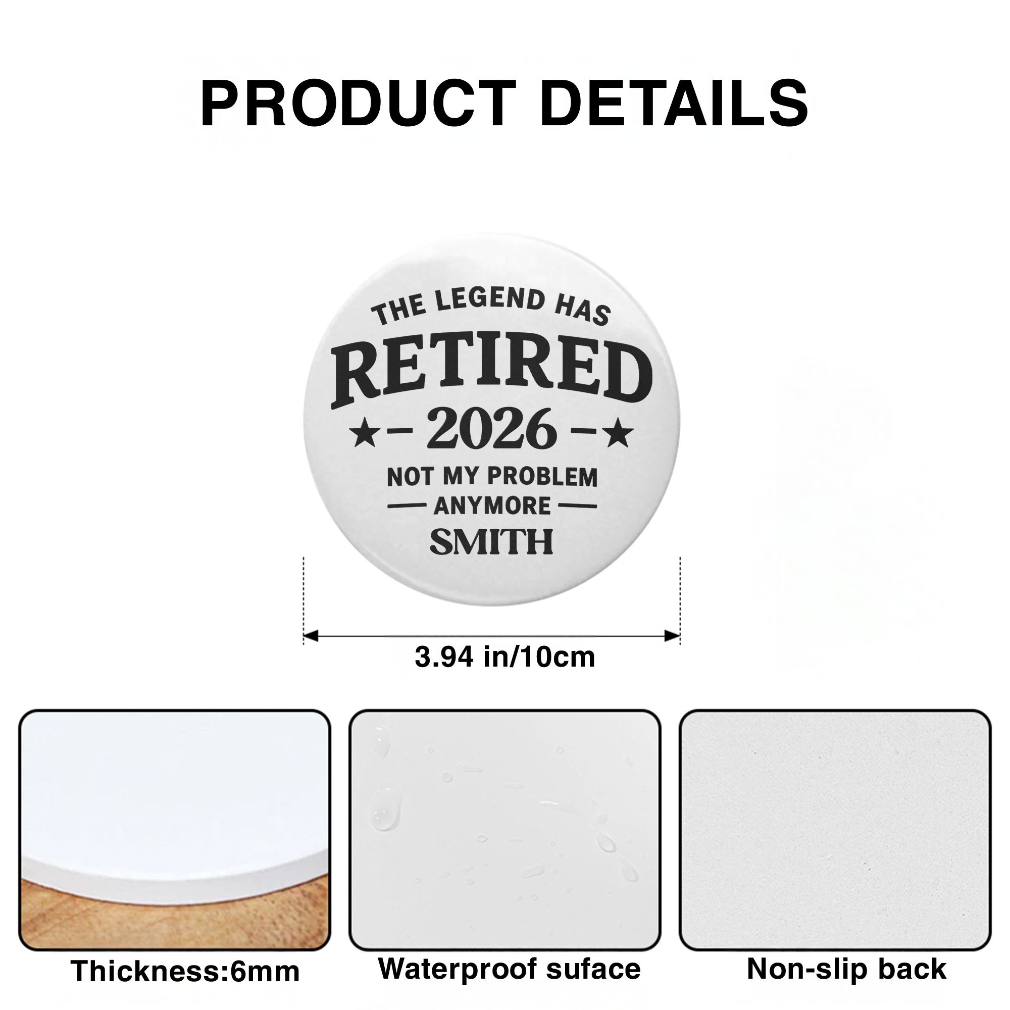 Personalized Ceramic Coaster Funny Retirement Gift for Dad