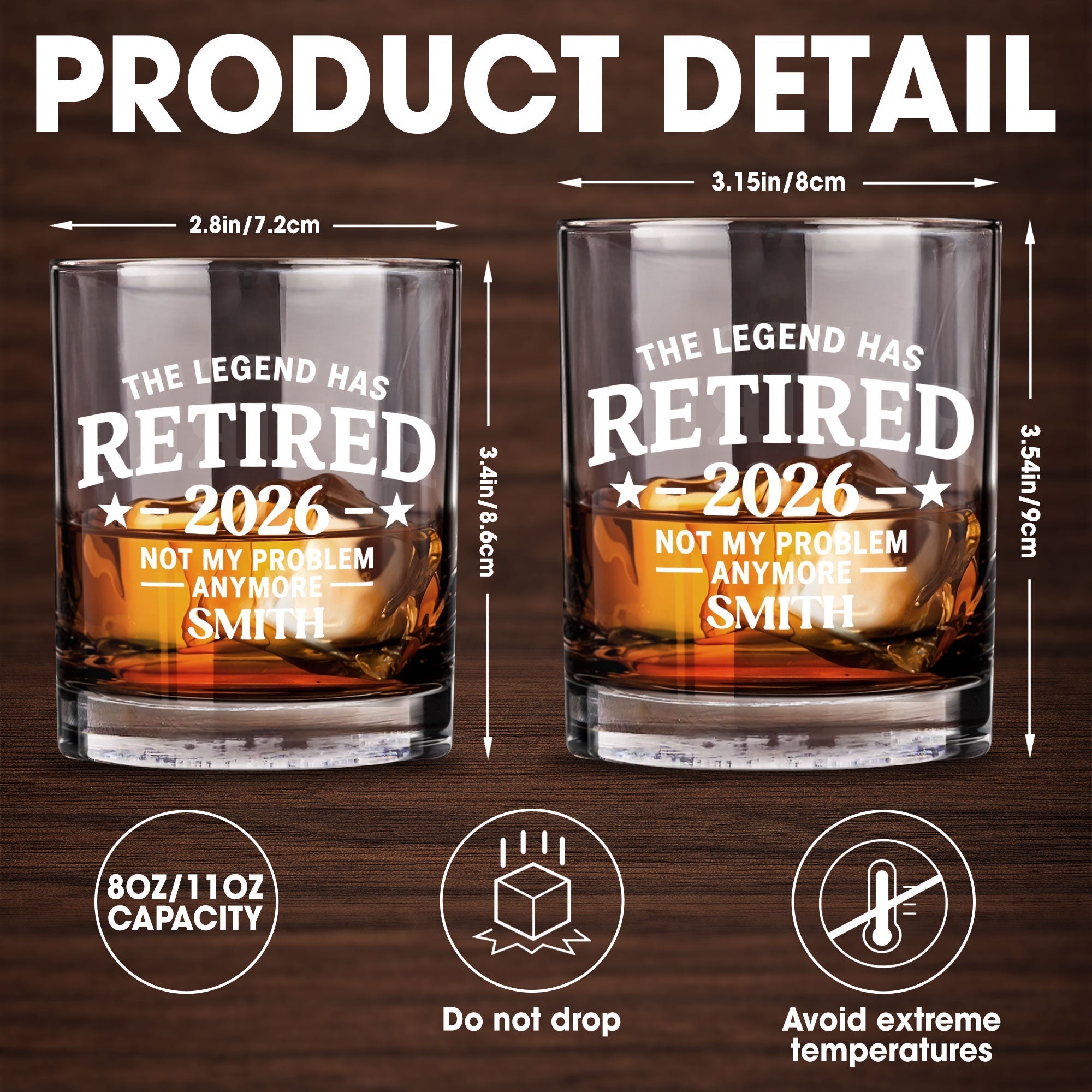 Personalized Custom Whiskey Glass Funny Retirement Gift for Dad