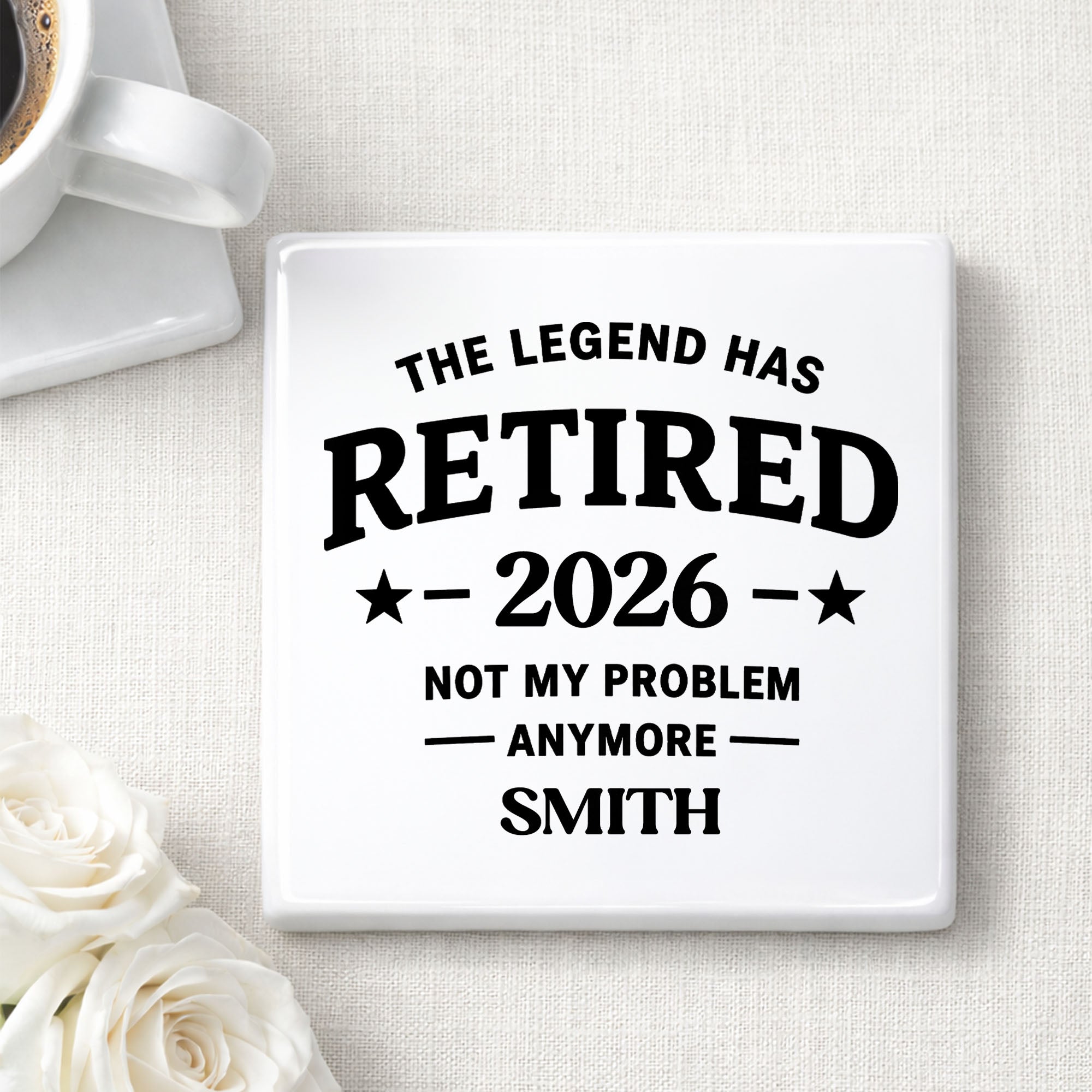 Personalized Ceramic Coaster Custom Name Retirement Gift