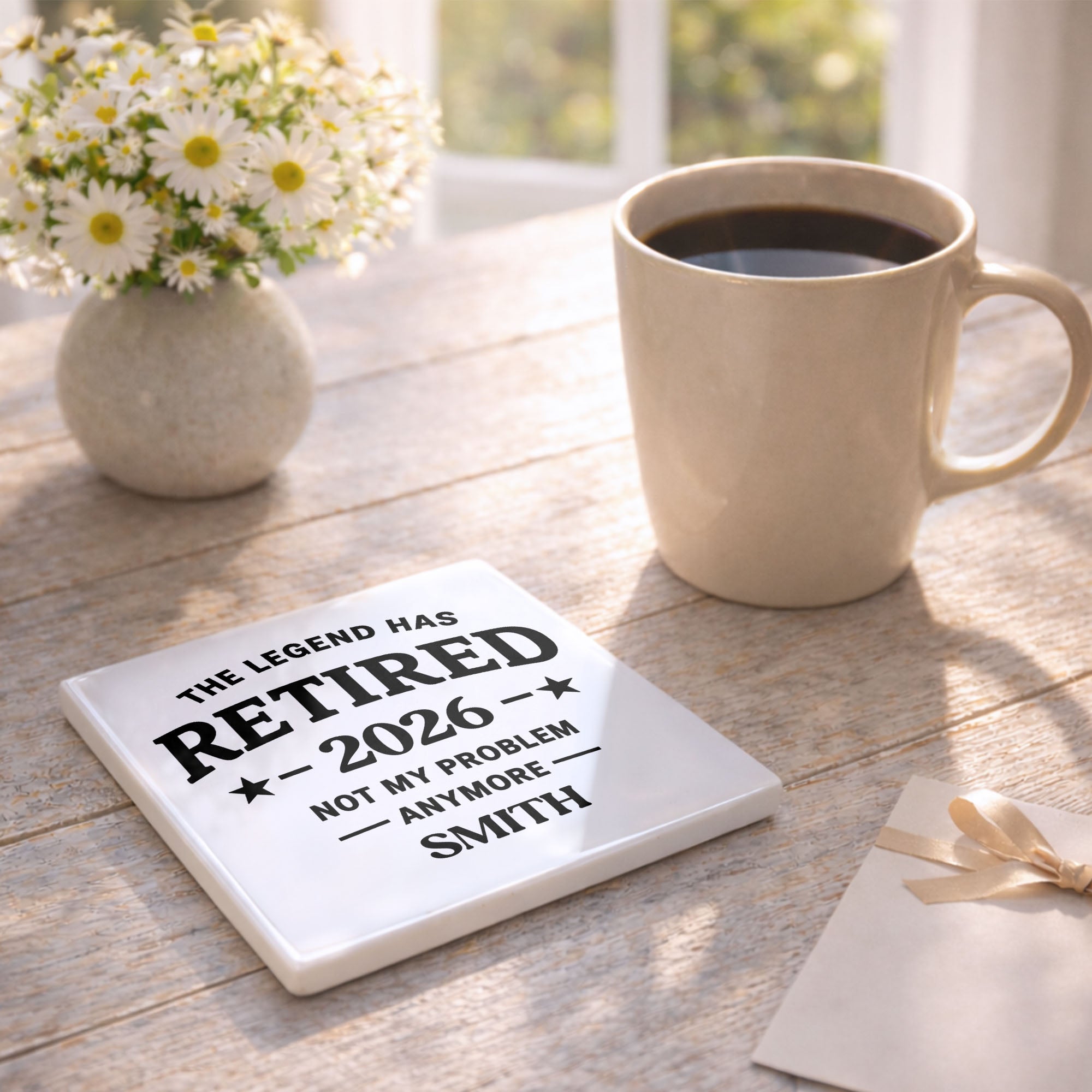 Personalized Ceramic Coaster Custom Name Retirement Gift