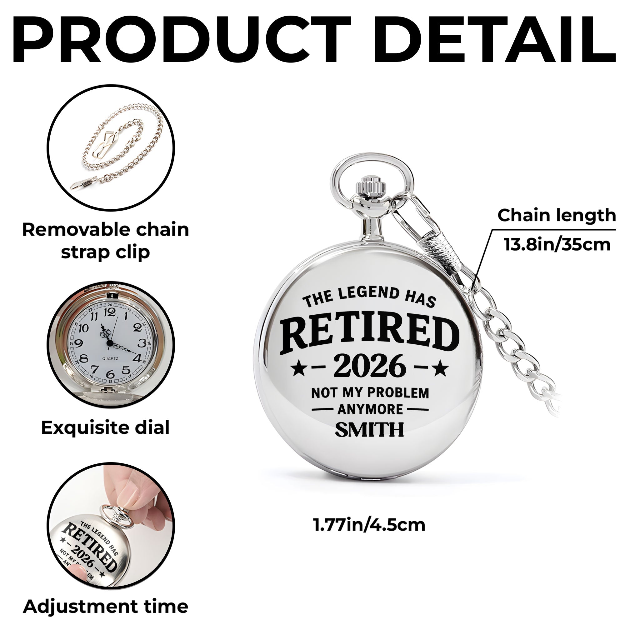 Personalized Silver Pocket Watch with Custom Message Gift for Dad