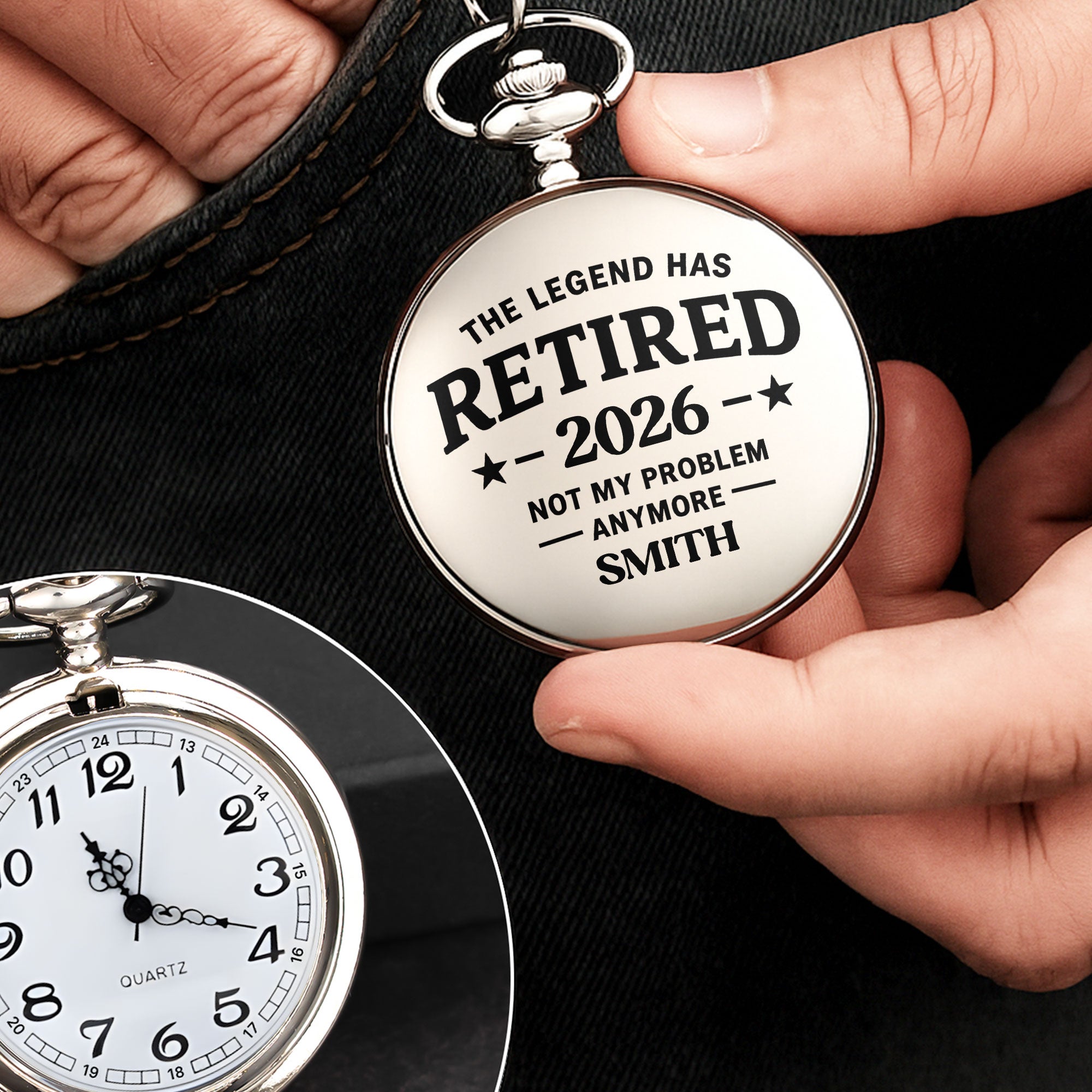 Personalized Silver Pocket Watch with Custom Message Gift for Dad