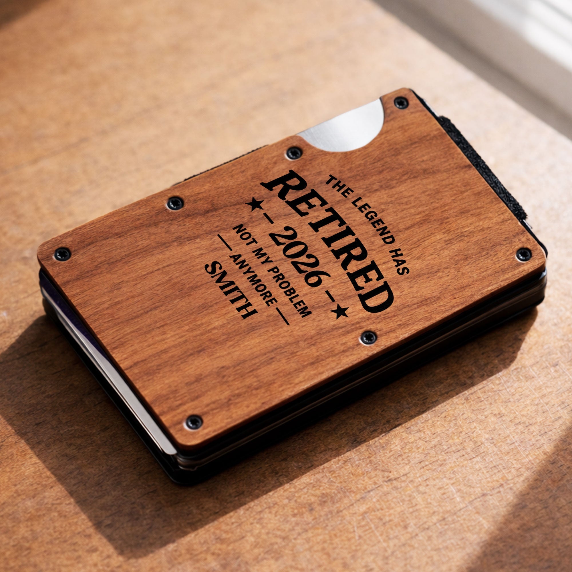 Custom Engraved Wooden Card Holder Gift for Dad, Retirement