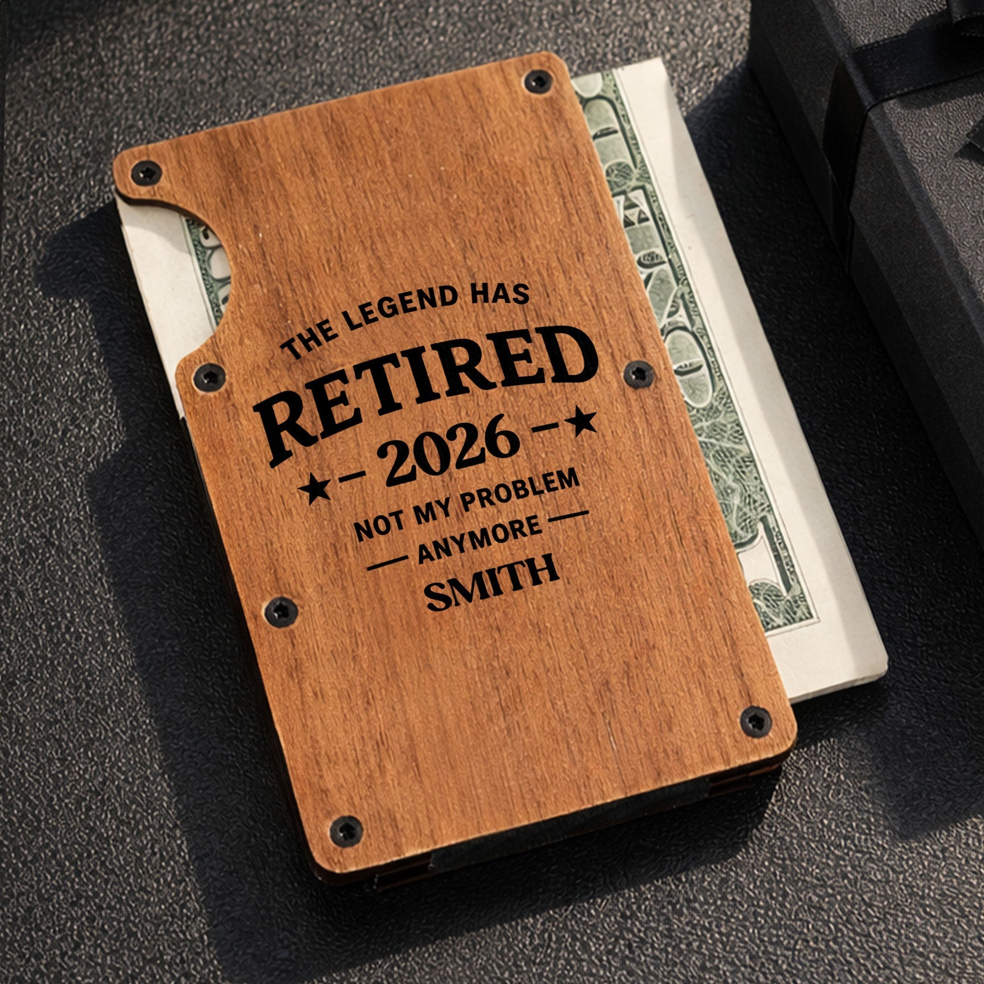 Custom Engraved Wooden Card Holder Gift for Dad, Retirement